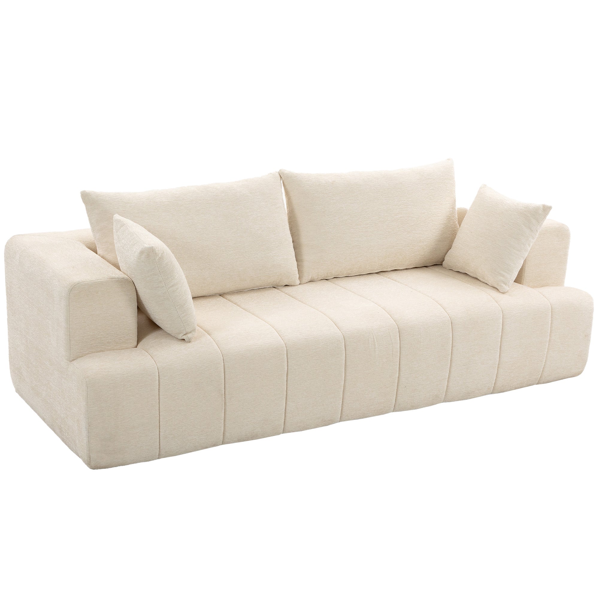 3 Seater Chenille Cloud Couch - Beige Boneless Sofa-Home Furnishings > Living Room Furniture > Sofas & Reclining Chairs > 3-Seater Sofas-DECOROLALA