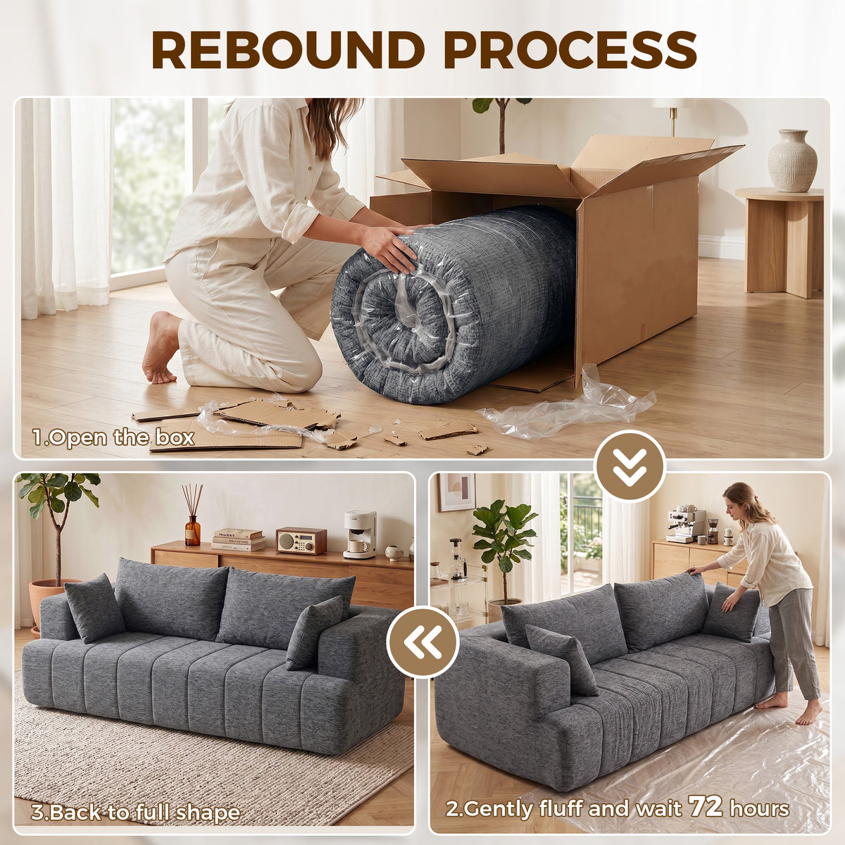 3 Seater Chenille Cloud Couch - Grey Boneless Sofa-Home Furnishings > Living Room Furniture > Sofas & Reclining Chairs > 3-Seater Sofas-DECOROLALA