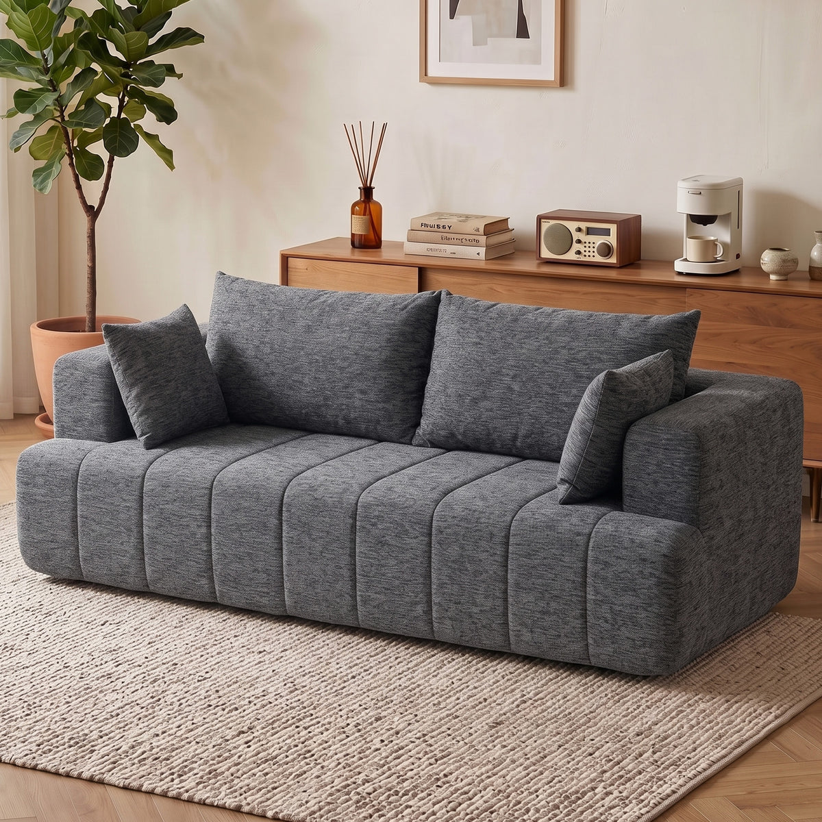 3 Seater Chenille Cloud Couch - Grey Boneless Sofa-Home Furnishings > Living Room Furniture > Sofas & Reclining Chairs > 3-Seater Sofas-DECOROLALA