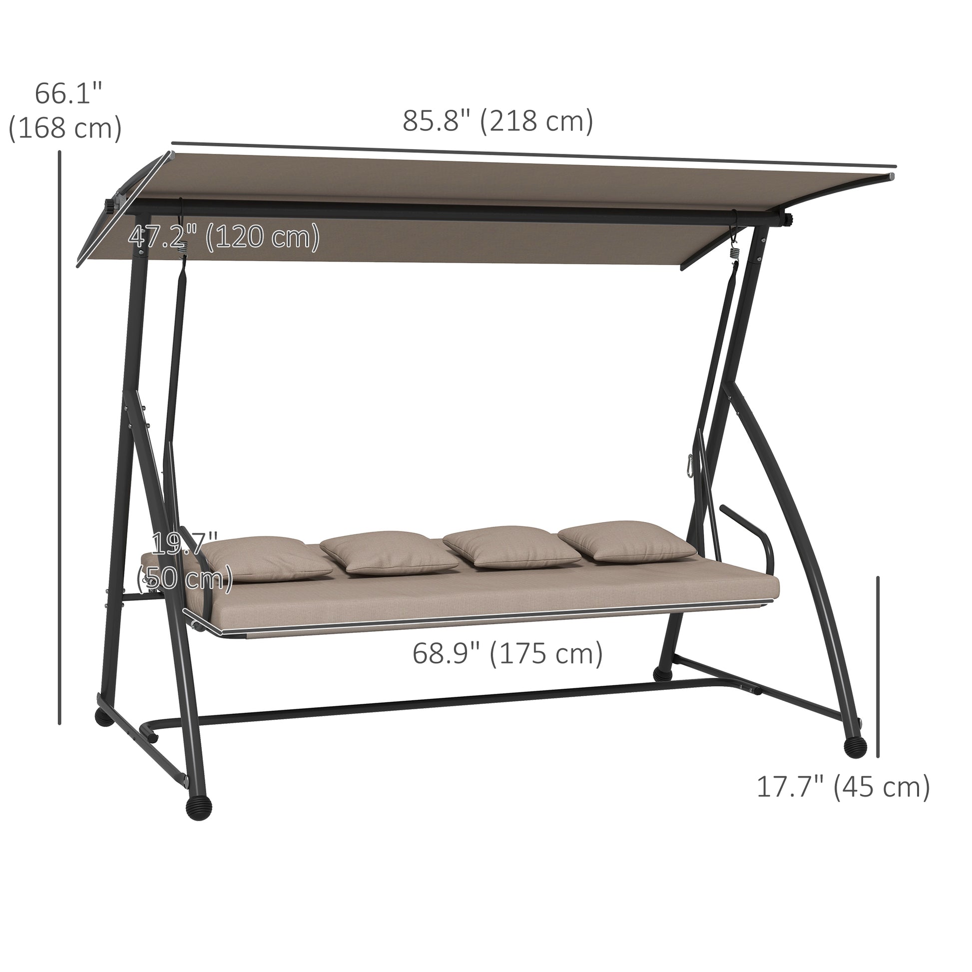 3-Seater Convertible Swing Bed Light Brown Outdoor Lounger-DECOROLALA