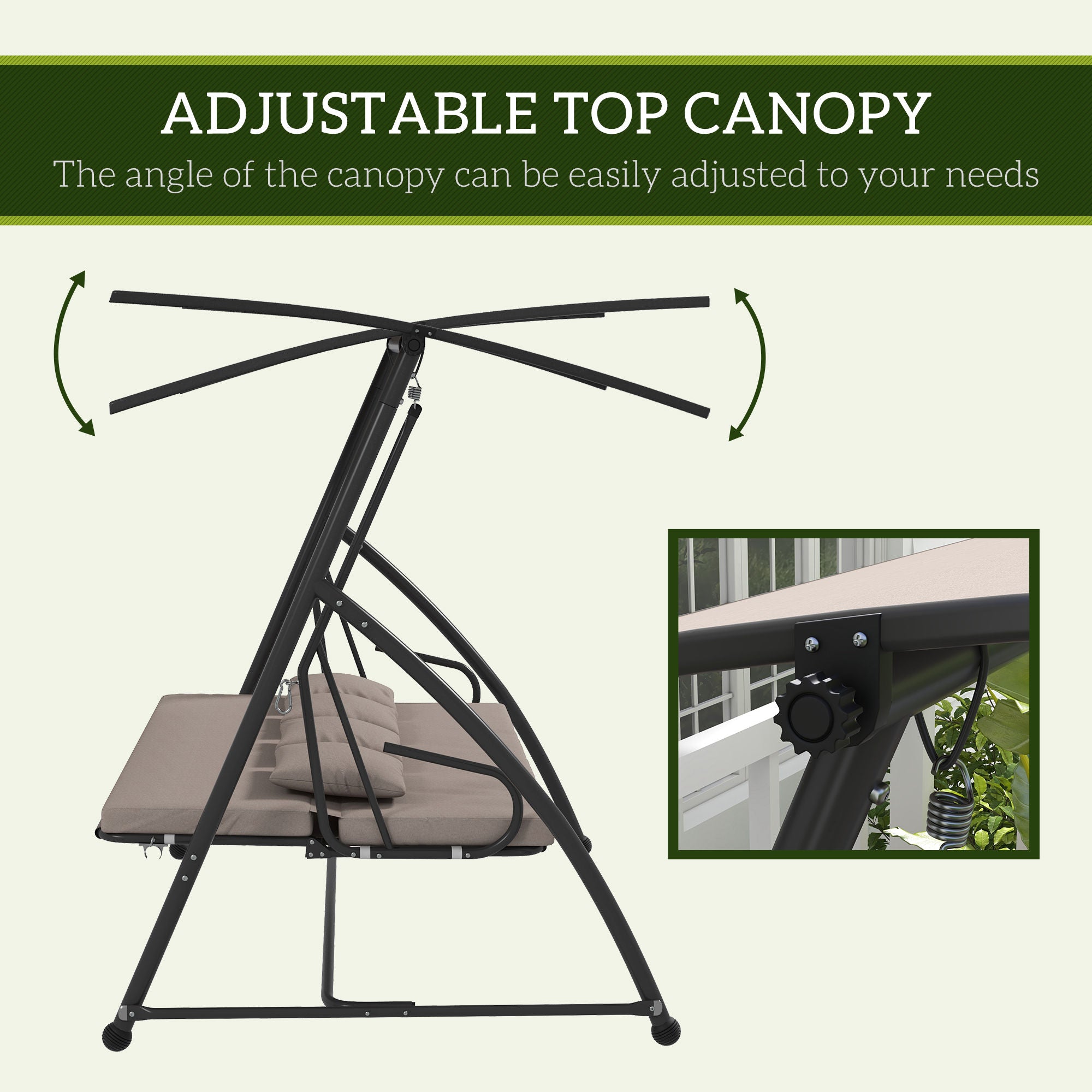 3-Seater Convertible Swing Bed Light Brown Outdoor Lounger-DECOROLALA
