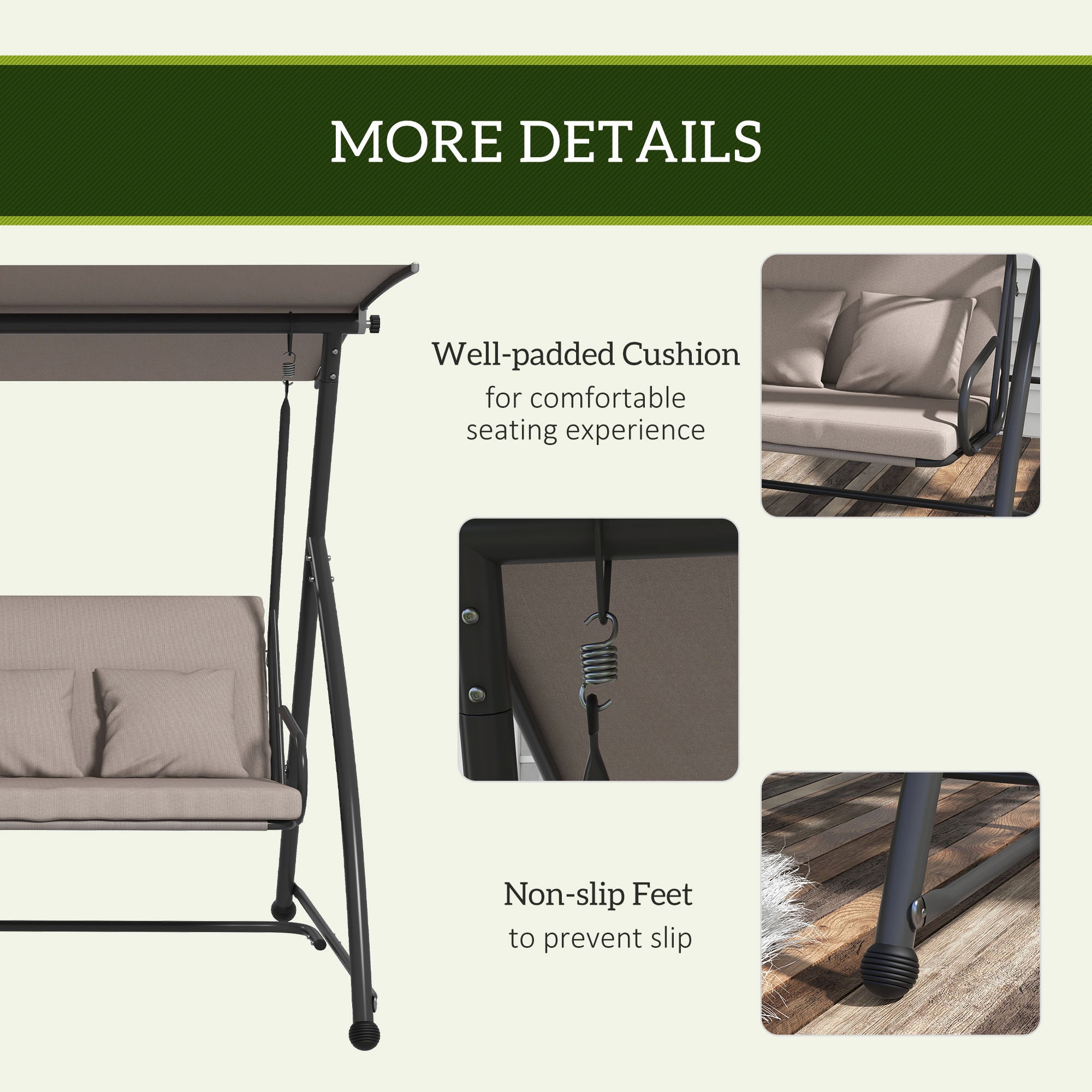 3-Seater Convertible Swing Bed Light Brown Outdoor Lounger-DECOROLALA
