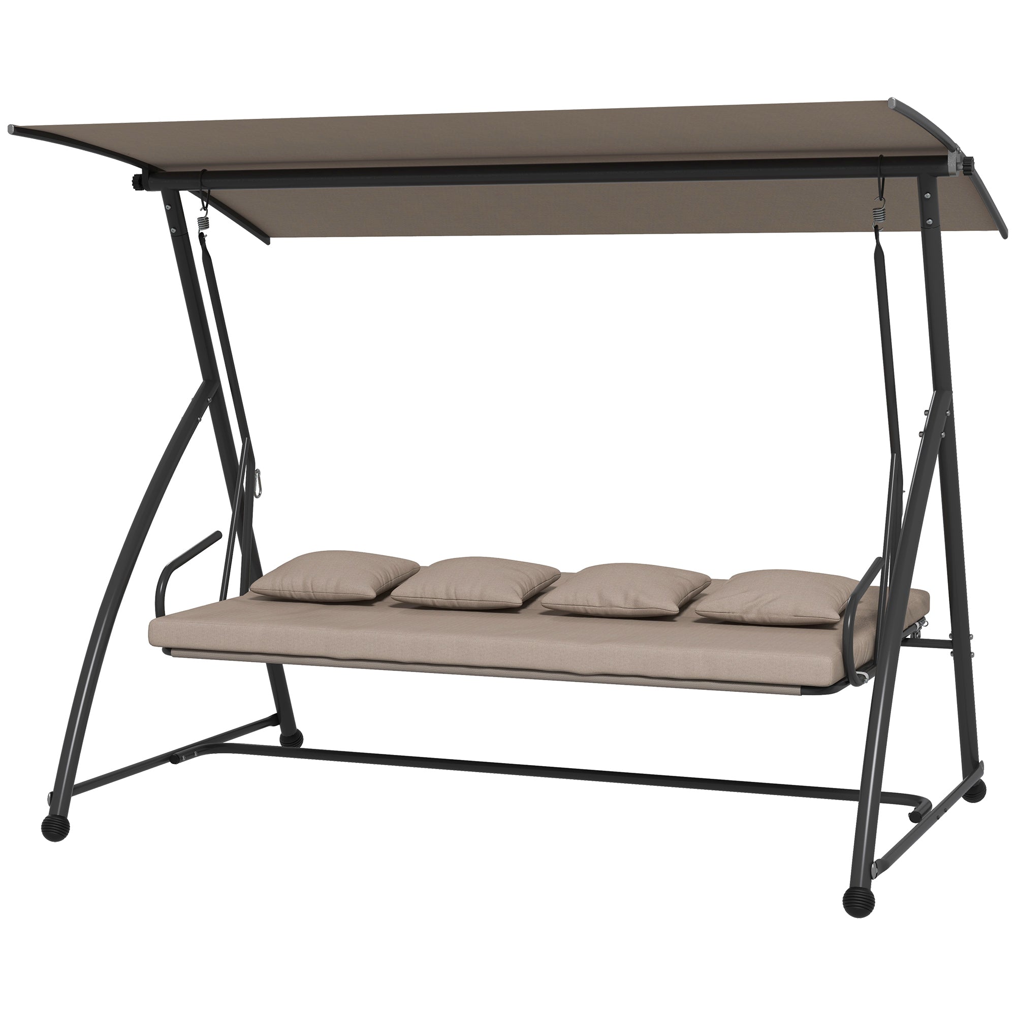 3-Seater Convertible Swing Bed Light Brown Outdoor Lounger-DECOROLALA