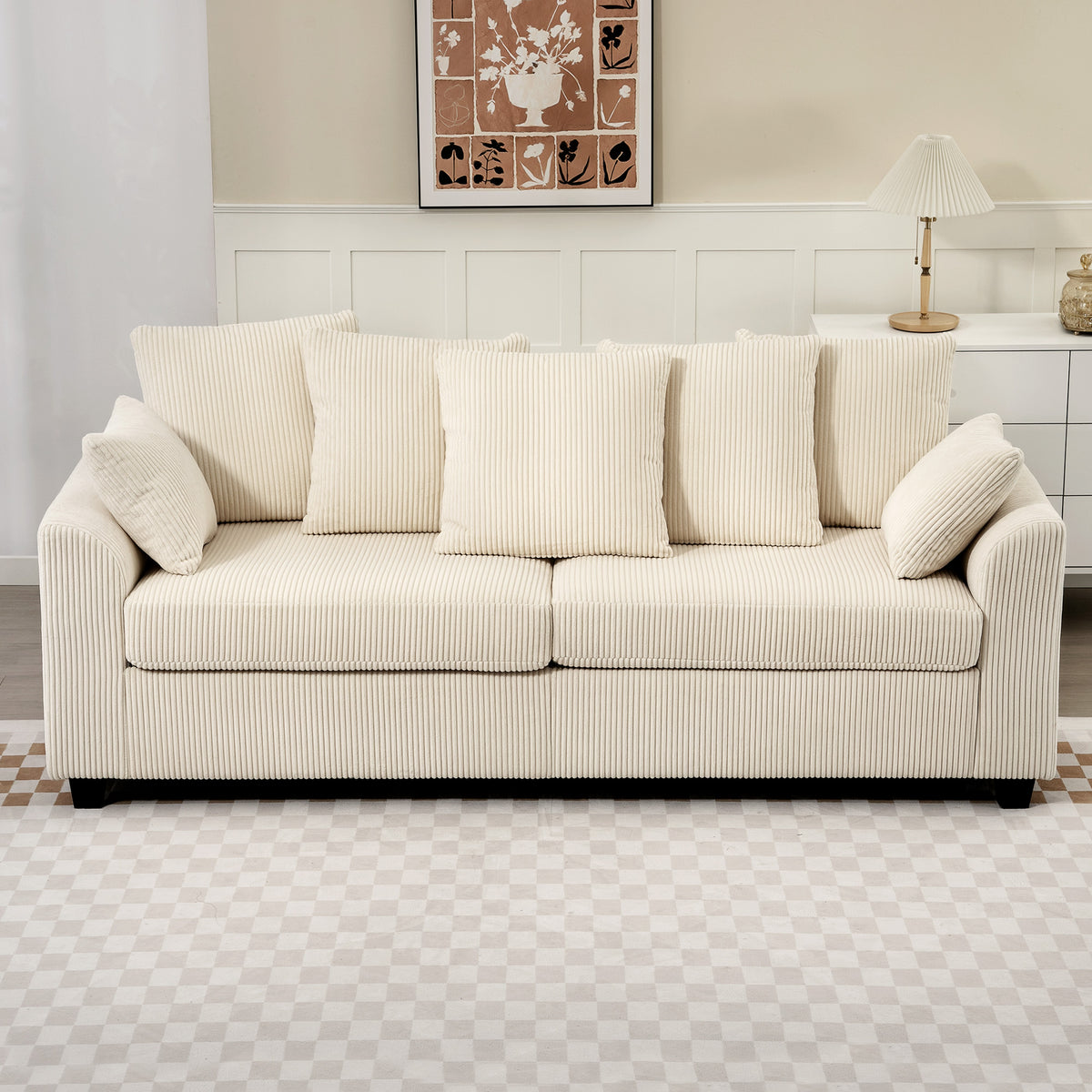 3 Seater Corduroy Sofa - Beige Curved Armrests-Sofas-DECOROLALA