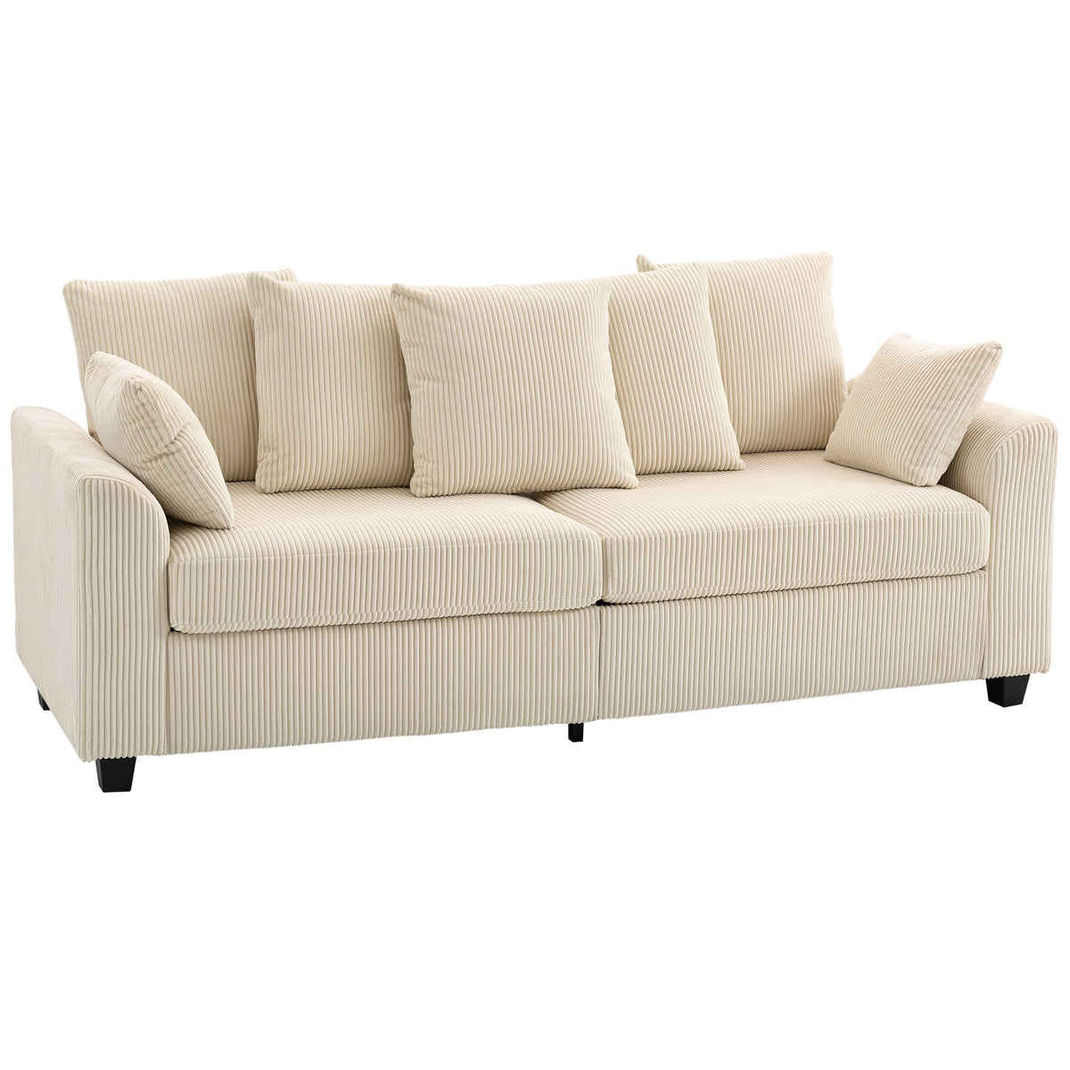 3 Seater Corduroy Sofa - Beige Curved Armrests-Sofas-DECOROLALA