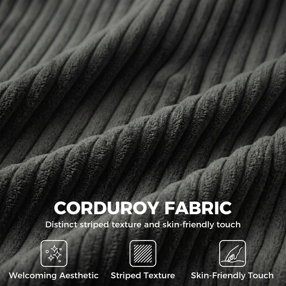 3-Seater Corduroy Sofa - Dark Grey Deep Seat Couch-Home Furnishings > Living Room Furniture > Sofas & Reclining Chairs > 3-Seater Sofas-DECOROLALA