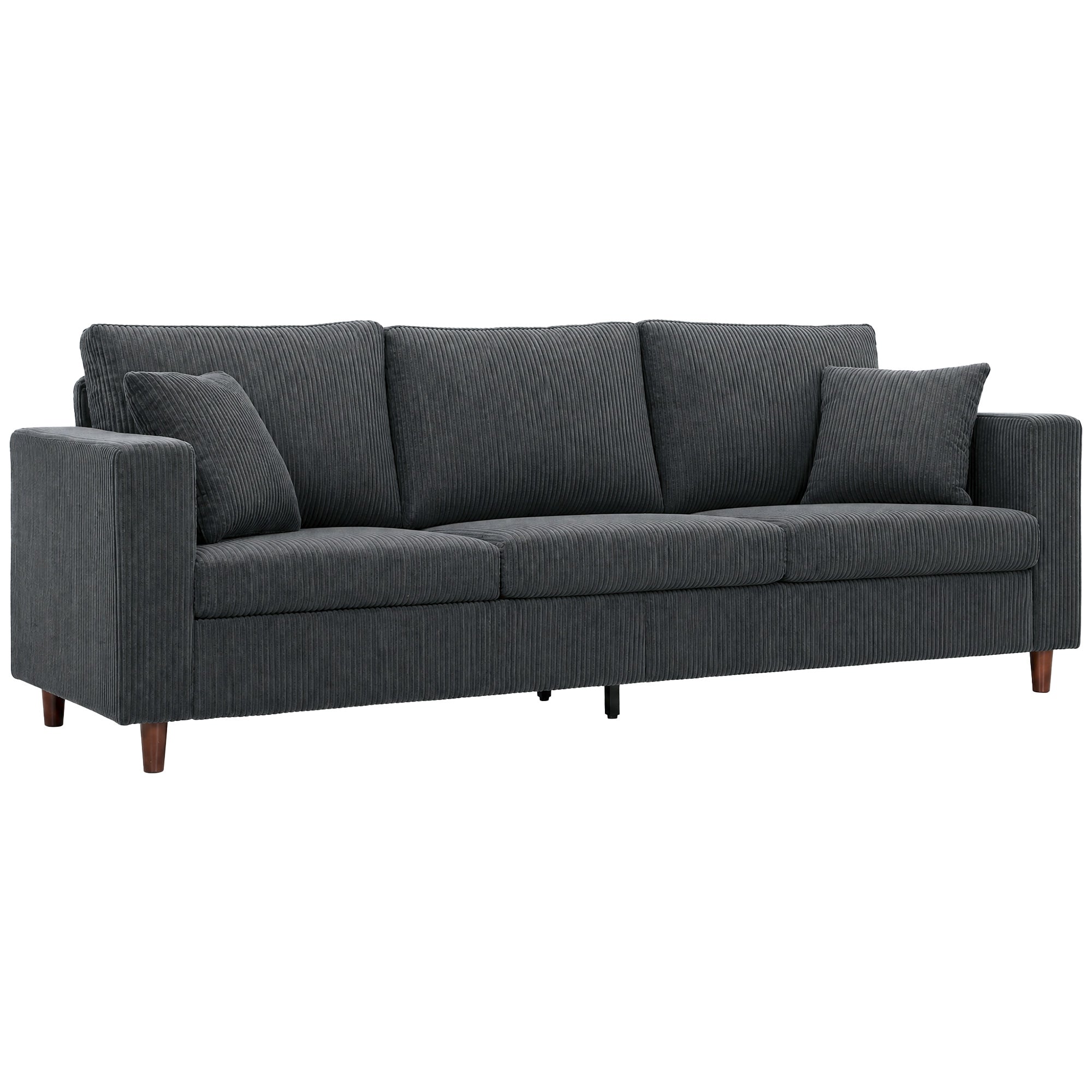 3-Seater Corduroy Sofa - Dark Grey Deep Seat Couch-Home Furnishings > Living Room Furniture > Sofas & Reclining Chairs > 3-Seater Sofas-DECOROLALA