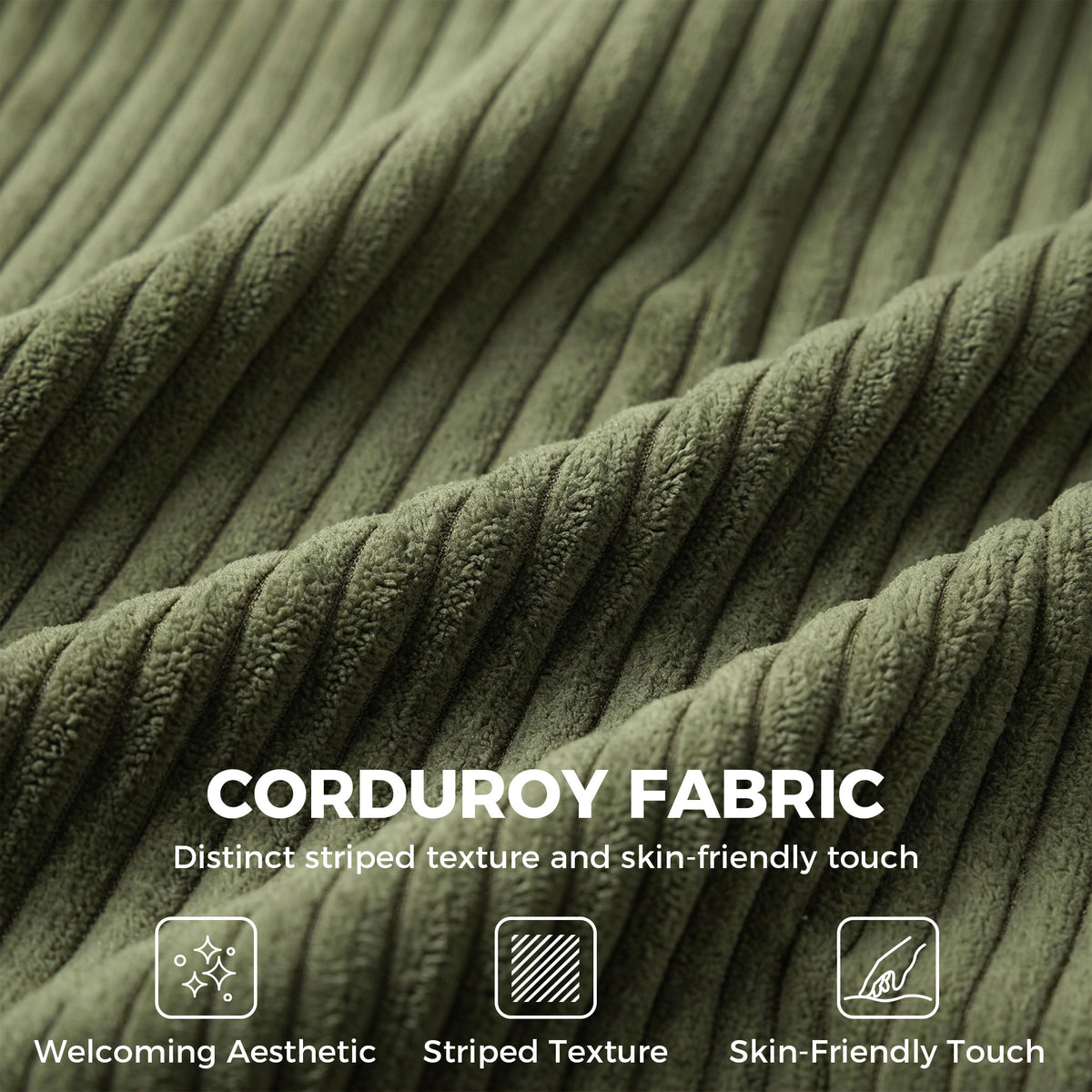3-Seater Corduroy Sofa - Green Deep Seat Couch-Home Furnishings > Living Room Furniture > Sofas & Reclining Chairs > 3-Seater Sofas-DECOROLALA