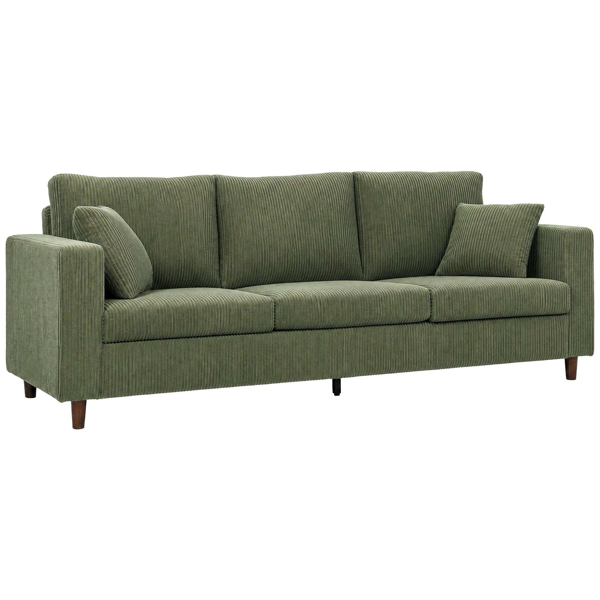 3-Seater Corduroy Sofa - Green Deep Seat Couch-Home Furnishings > Living Room Furniture > Sofas & Reclining Chairs > 3-Seater Sofas-DECOROLALA