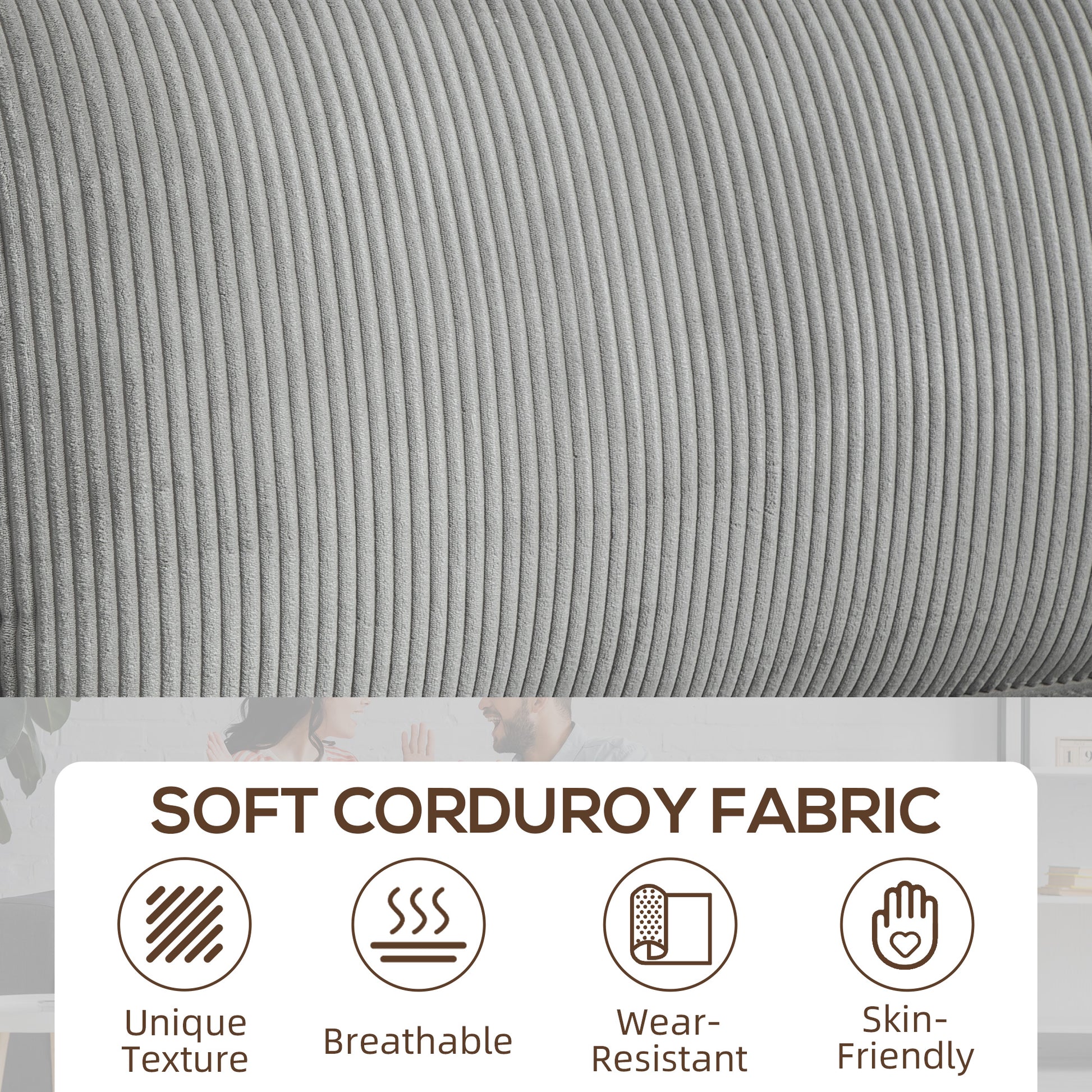 3 Seater Corduroy Sofa with Cup Holders - Light Grey-DECOROLALA