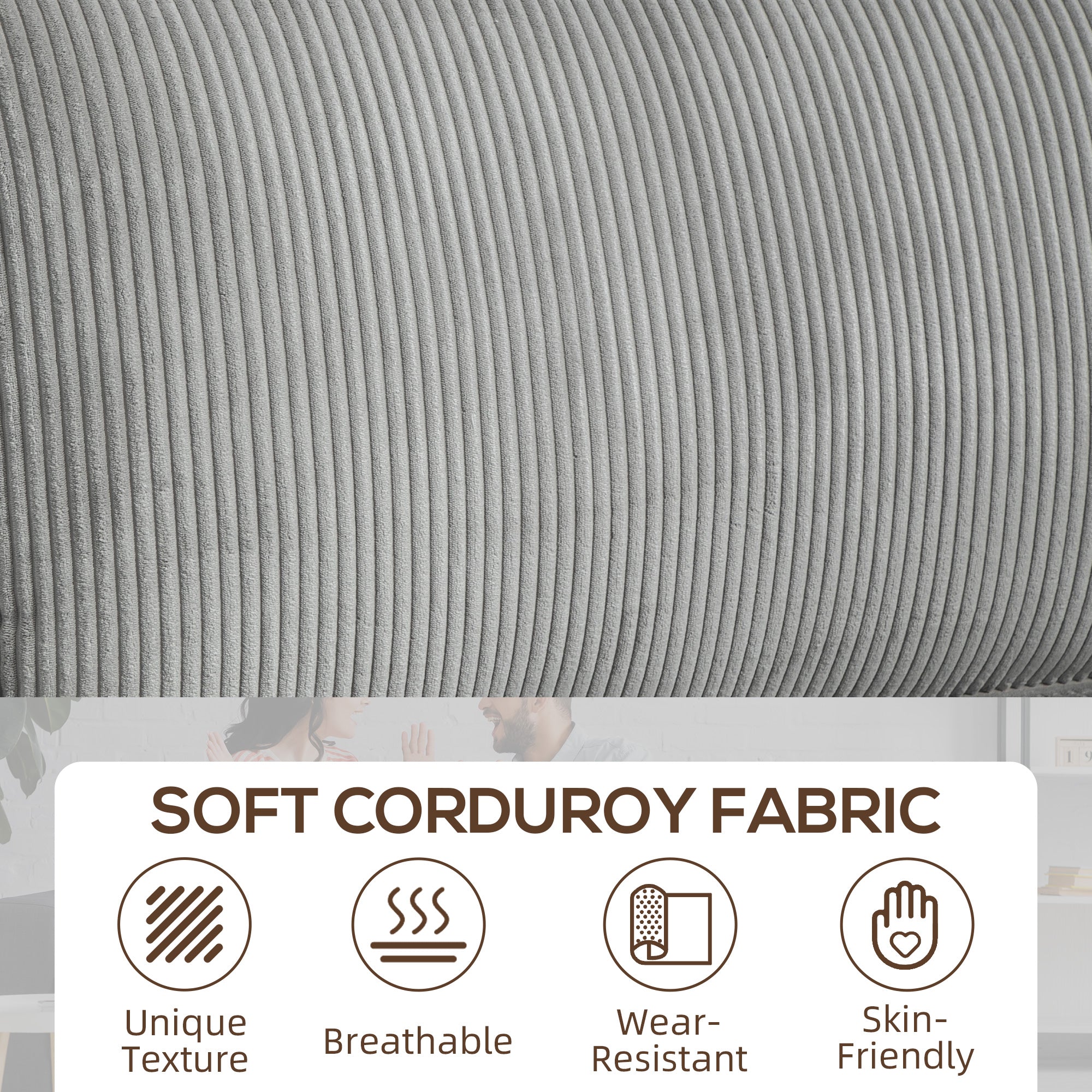 3 Seater Corduroy Sofa with Cup Holders - Light Grey-DECOROLALA