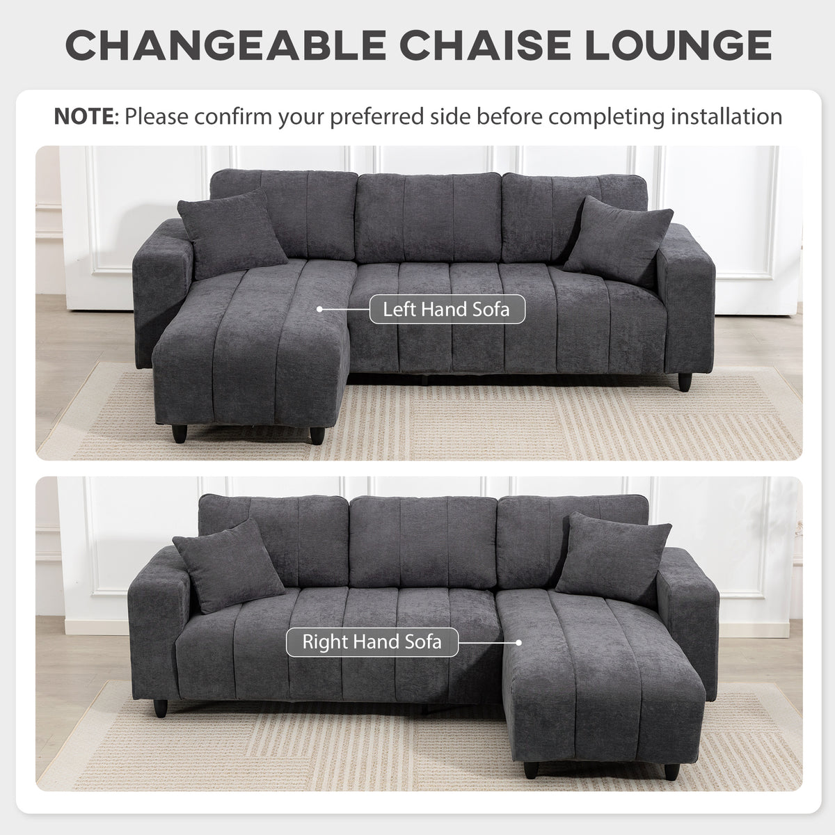 3-Seater L-Shaped Sectional Couch - Charcoal Grey Linen-Home Furnishings > Living Room Furniture > Sofas & Reclining Chairs > L Shaped Couchs-DECOROLALA