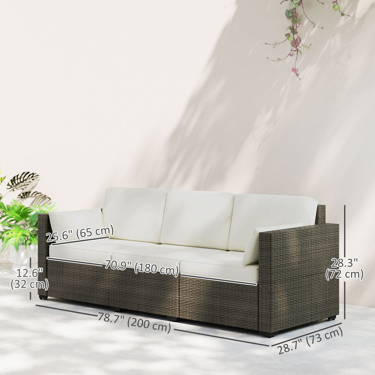3-Seater Outdoor Sofa PE Rattan Cream White-Outdoor Furniture-DECOROLALA