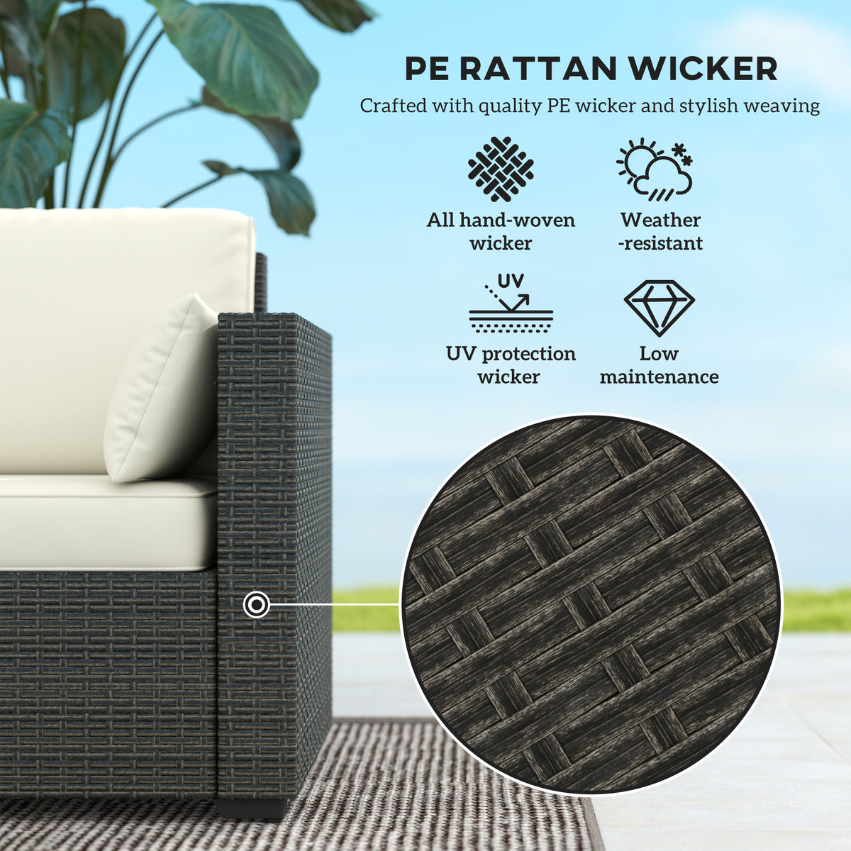 3-Seater Outdoor Sofa PE Rattan Cream White-Outdoor Furniture-DECOROLALA