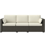 3-Seater Outdoor Sofa PE Rattan Cream White-Outdoor Furniture-DECOROLALA