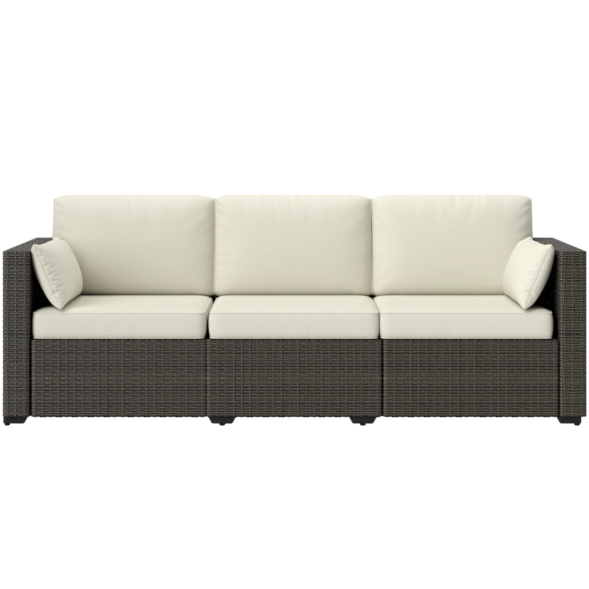 3-Seater Outdoor Sofa PE Rattan Cream White-Outdoor Furniture-DECOROLALA