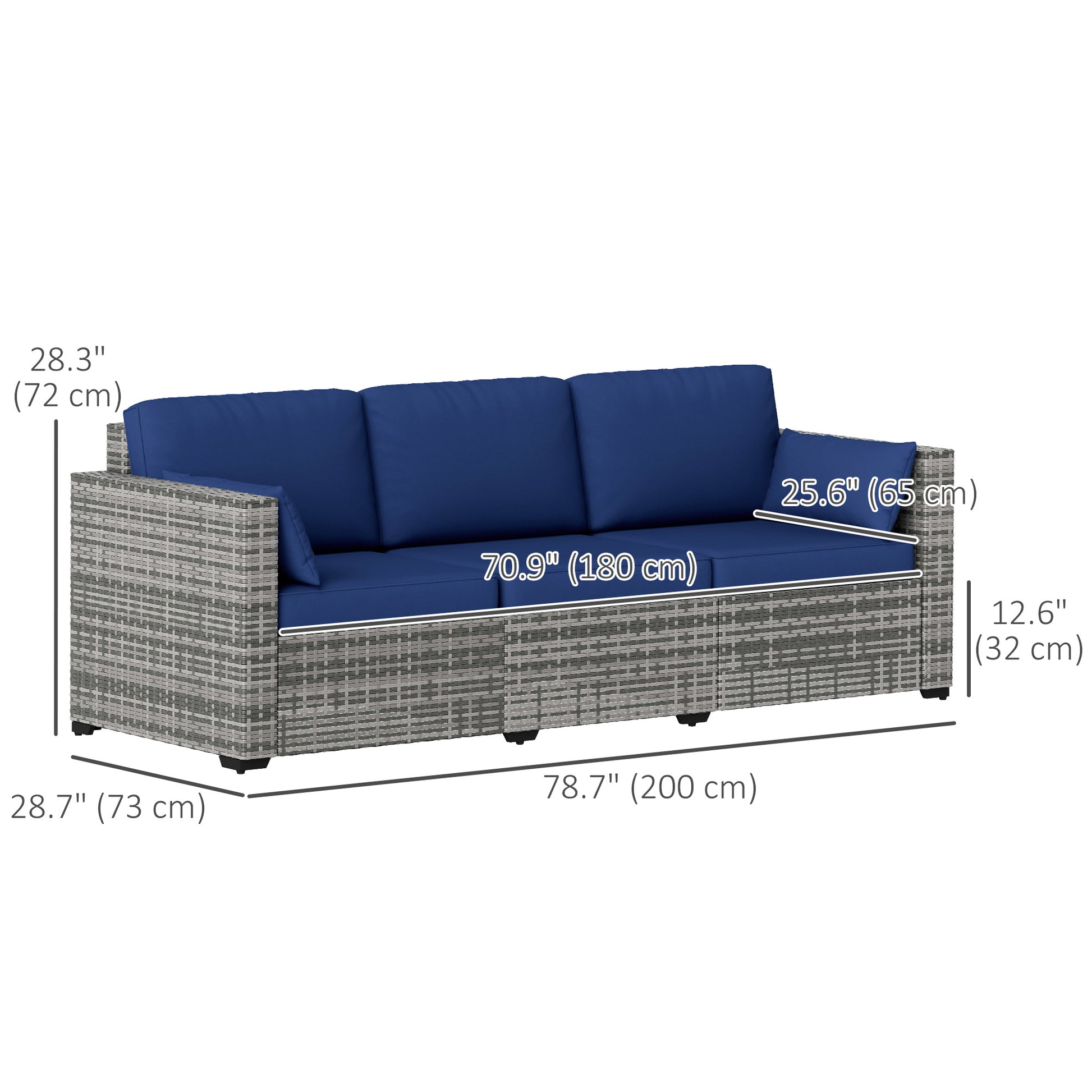 3-Seater Outdoor Sofa PE Rattan Dark Blue-DECOROLALA