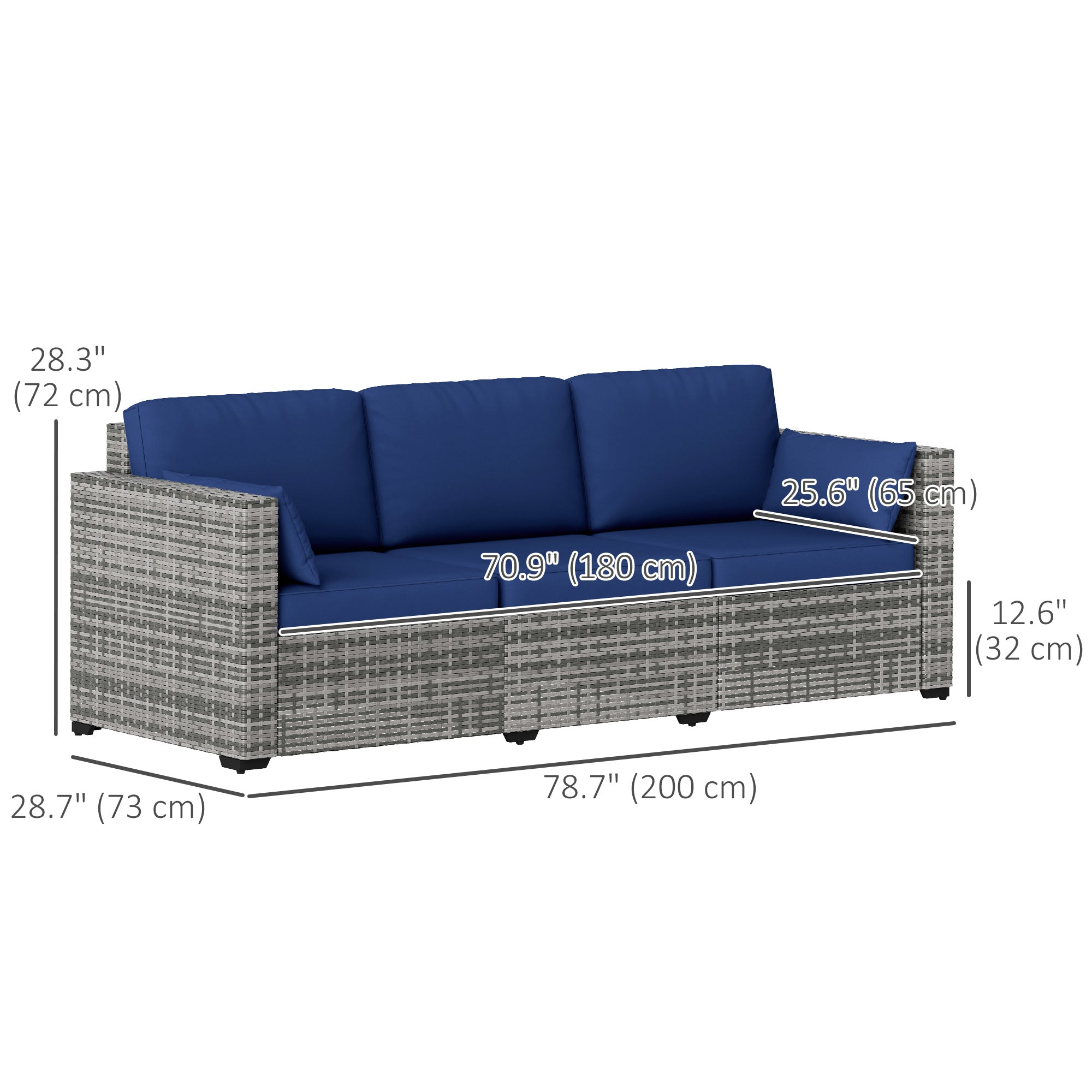 3-Seater Outdoor Sofa PE Rattan Dark Blue-DECOROLALA