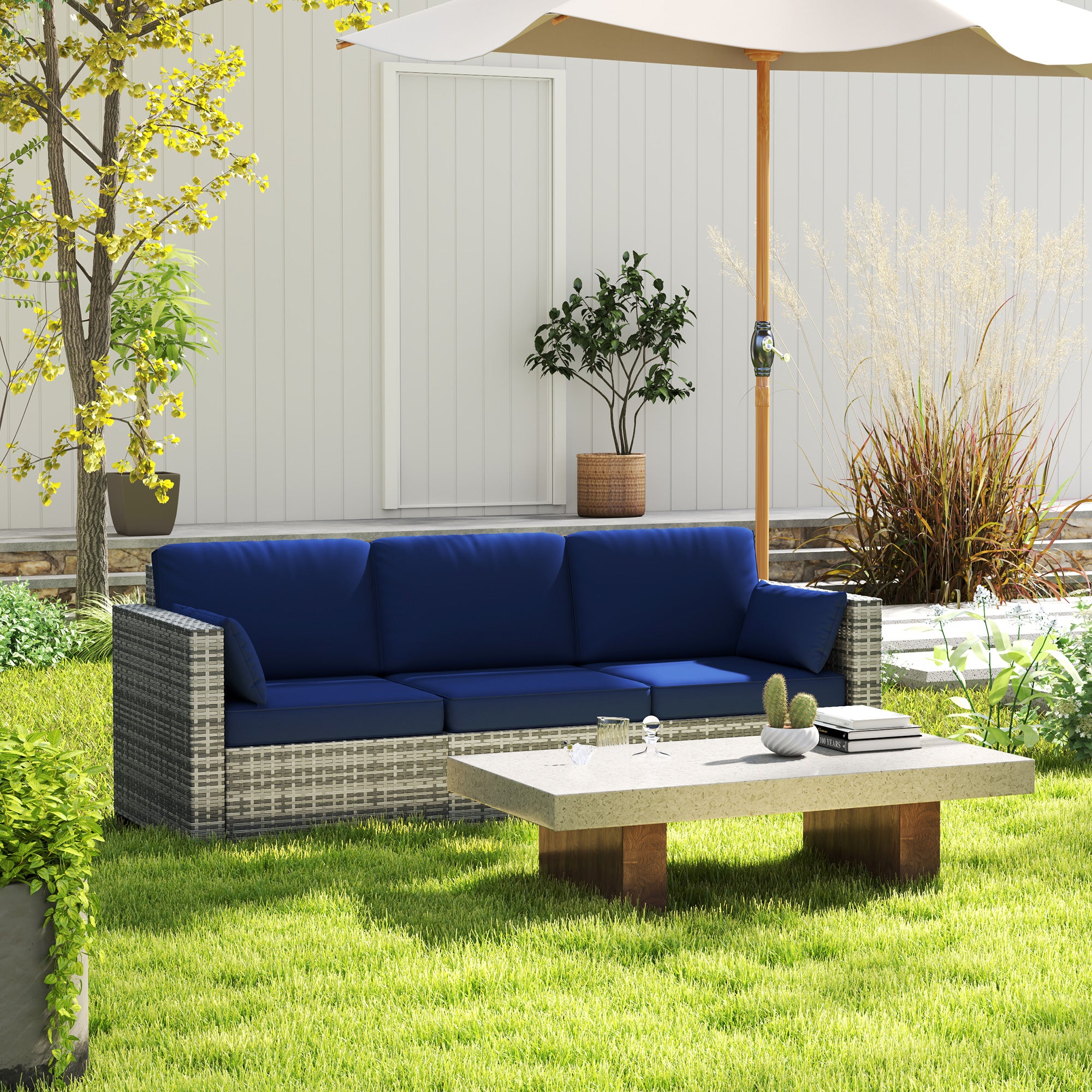 3-Seater Outdoor Sofa PE Rattan Dark Blue-DECOROLALA