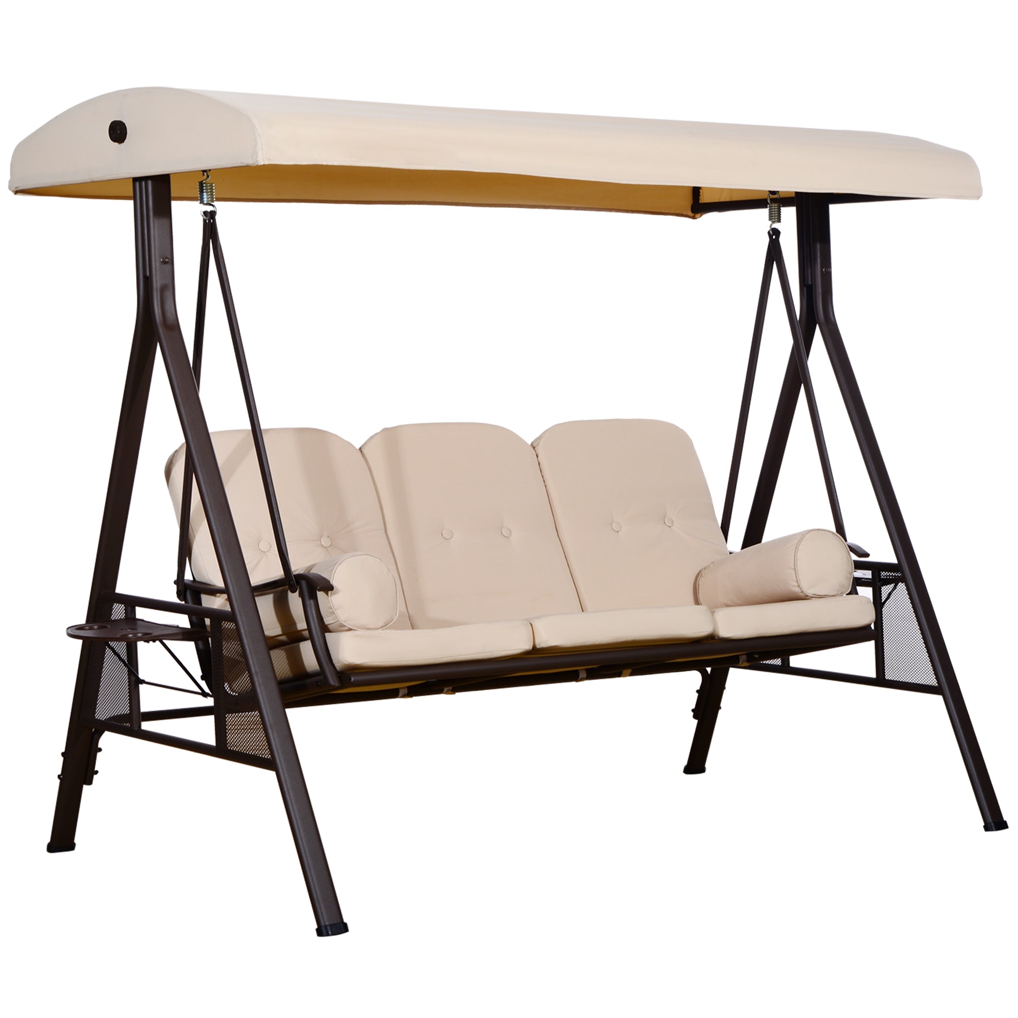3 Seater Outdoor Swing Chair - Beige Cushioned Tilt Canopy-DECOROLALA