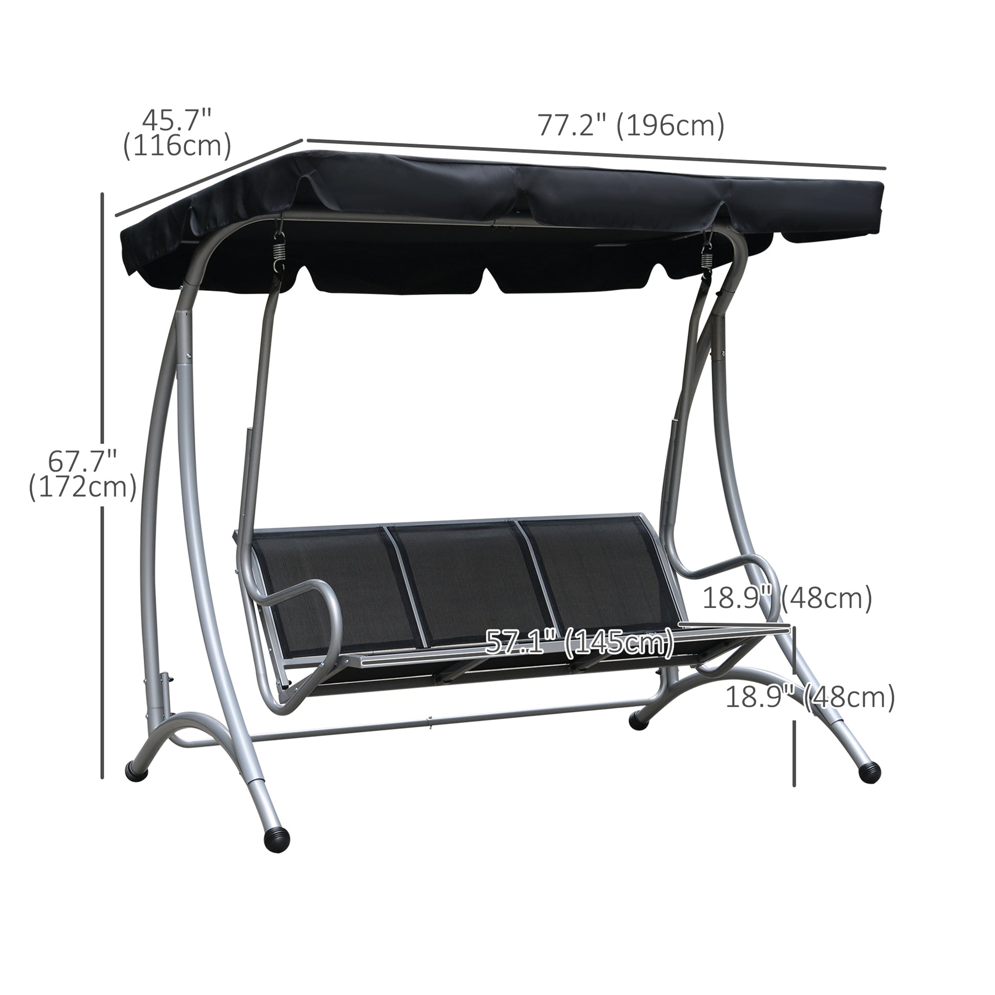 3-Seater Outdoor Swing Chair - Black Canopy-DECOROLALA