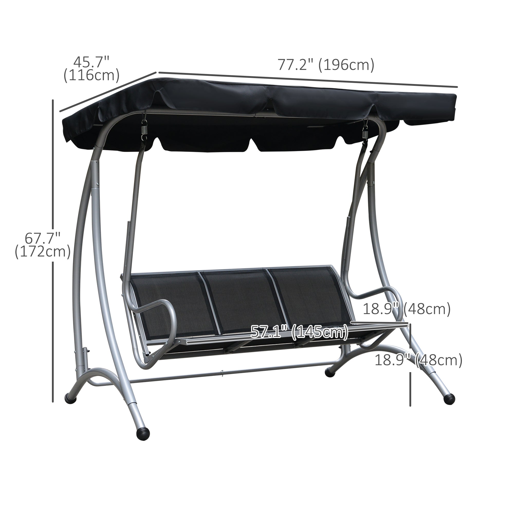 3-Seater Outdoor Swing Chair - Black Canopy-DECOROLALA