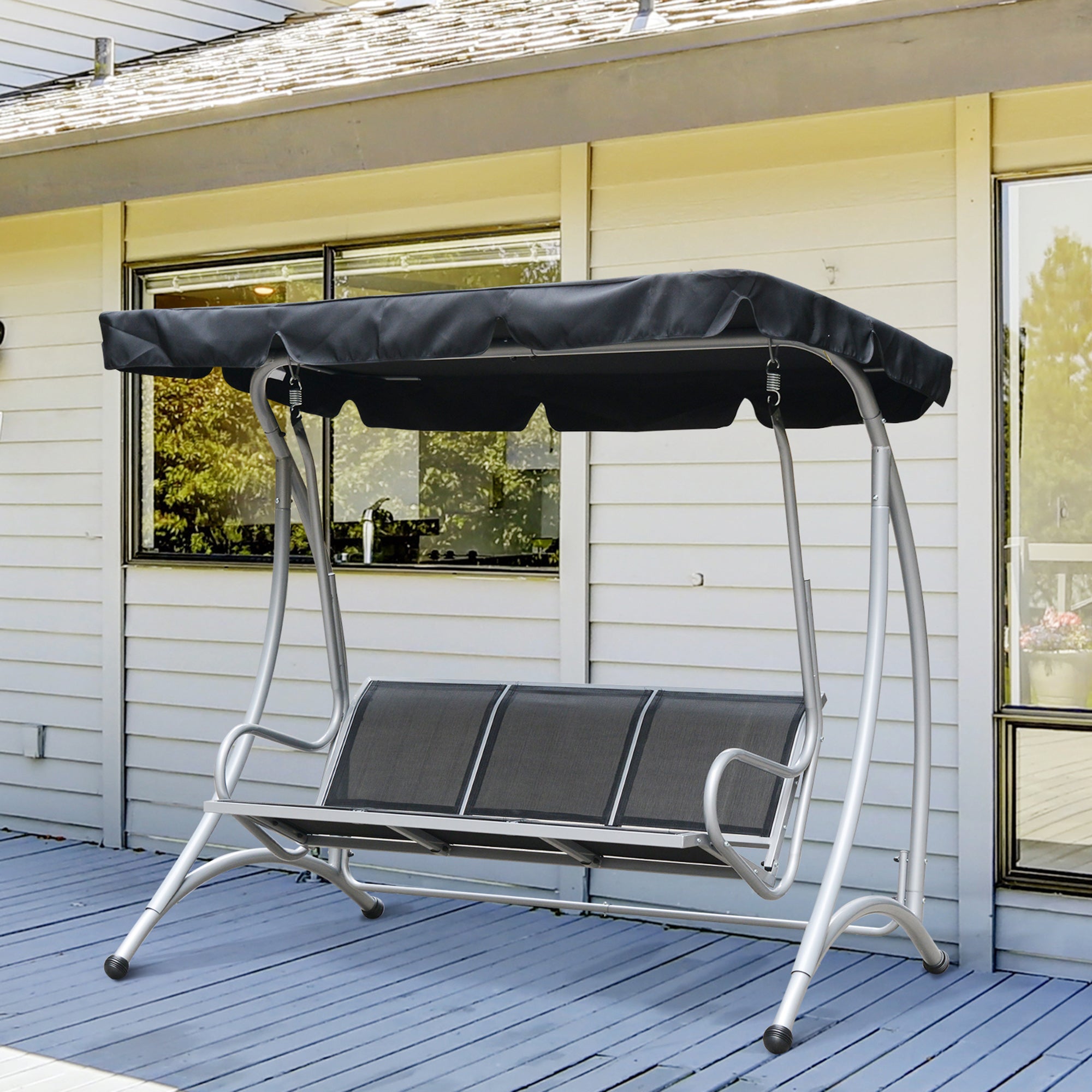 3-Seater Outdoor Swing Chair - Black Canopy-DECOROLALA