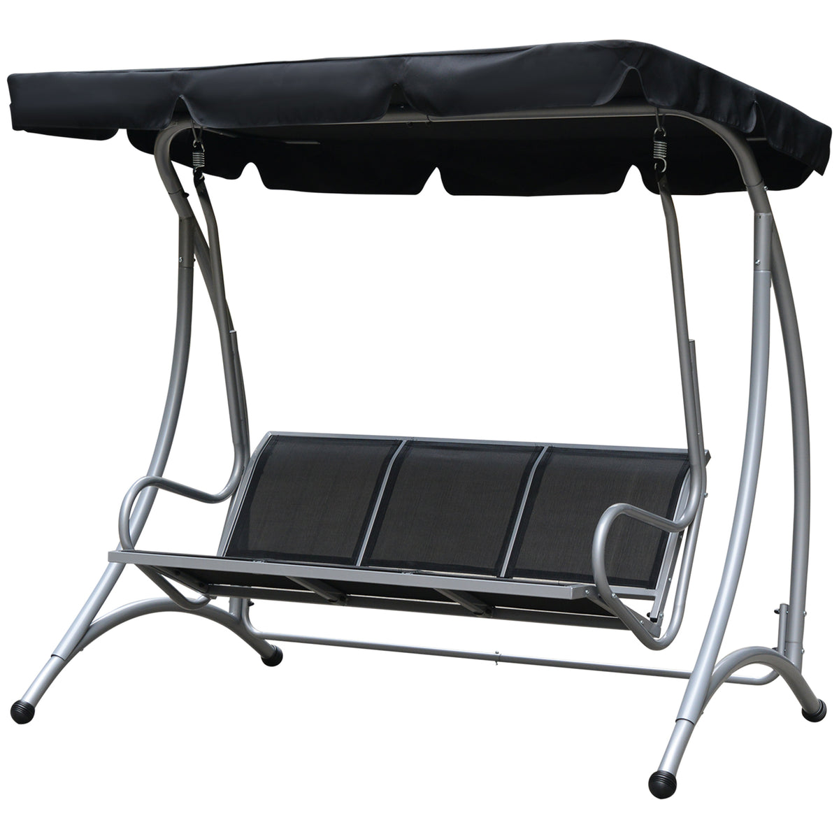 3-Seater Outdoor Swing Chair - Black Canopy-Canopy Porch Swings-DECOROLALA