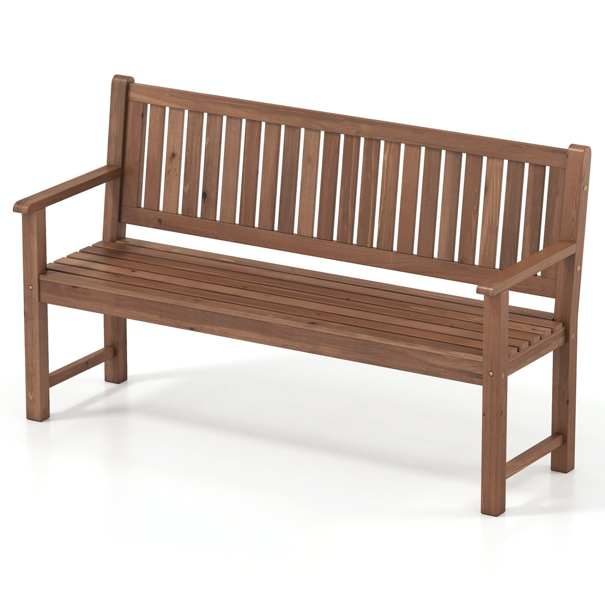 3-Seater Outdoor Wooden Bench 59 inch Large Garden Bench with Backrest-Brown-Outdoor Benches-DECOROLALA