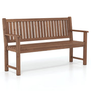 3-Seater Outdoor Wooden Bench 59 inch Large Garden Bench with Backrest-Brown-Outdoor Benches-DECOROLALA