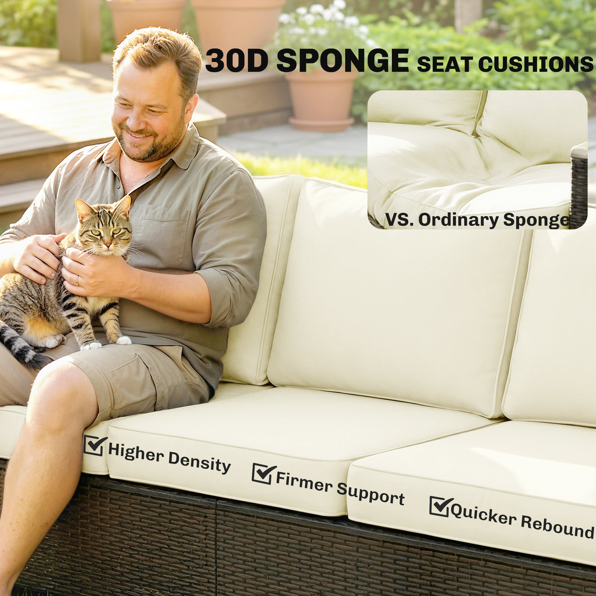3-Seater PE Wicker Outdoor Sofa - Cream White-Outdoor Furniture-DECOROLALA
