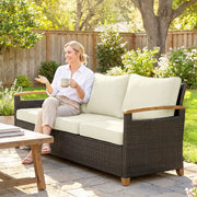 3-Seater PE Wicker Outdoor Sofa - Cream White-Outdoor Furniture-DECOROLALA
