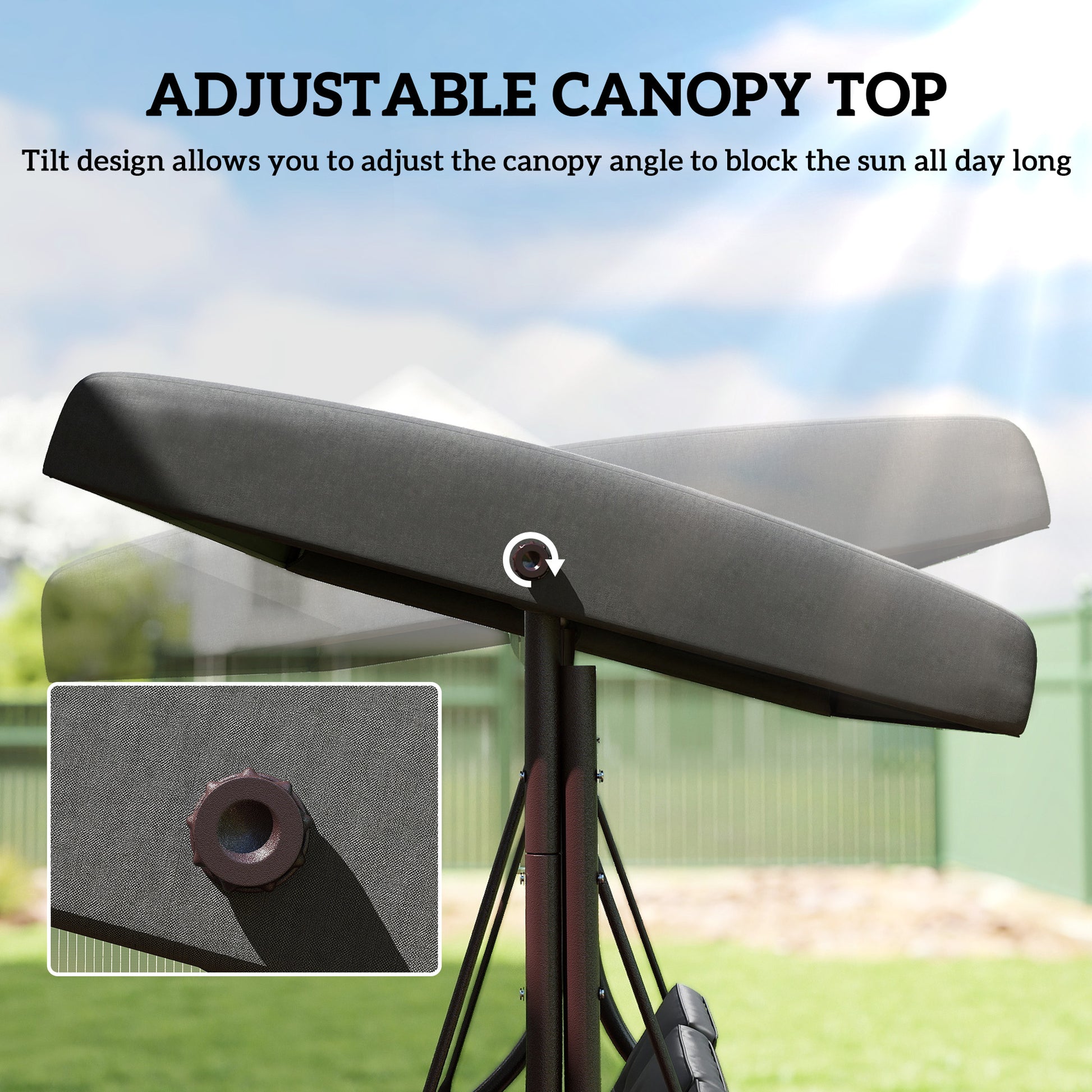 3-Seater Patio Swing Bed with Canopy - Dark Grey-DECOROLALA