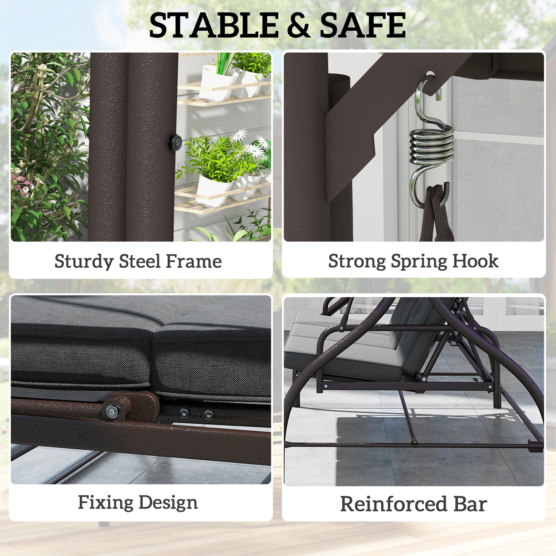 3-Seater Patio Swing Bed with Canopy - Dark Grey-DECOROLALA