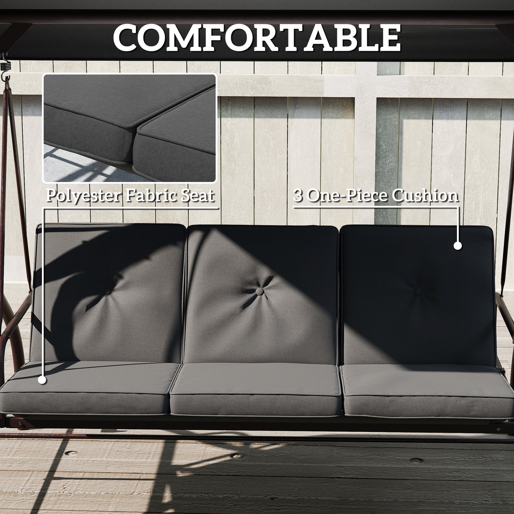 3-Seater Patio Swing Bed with Canopy - Dark Grey-DECOROLALA