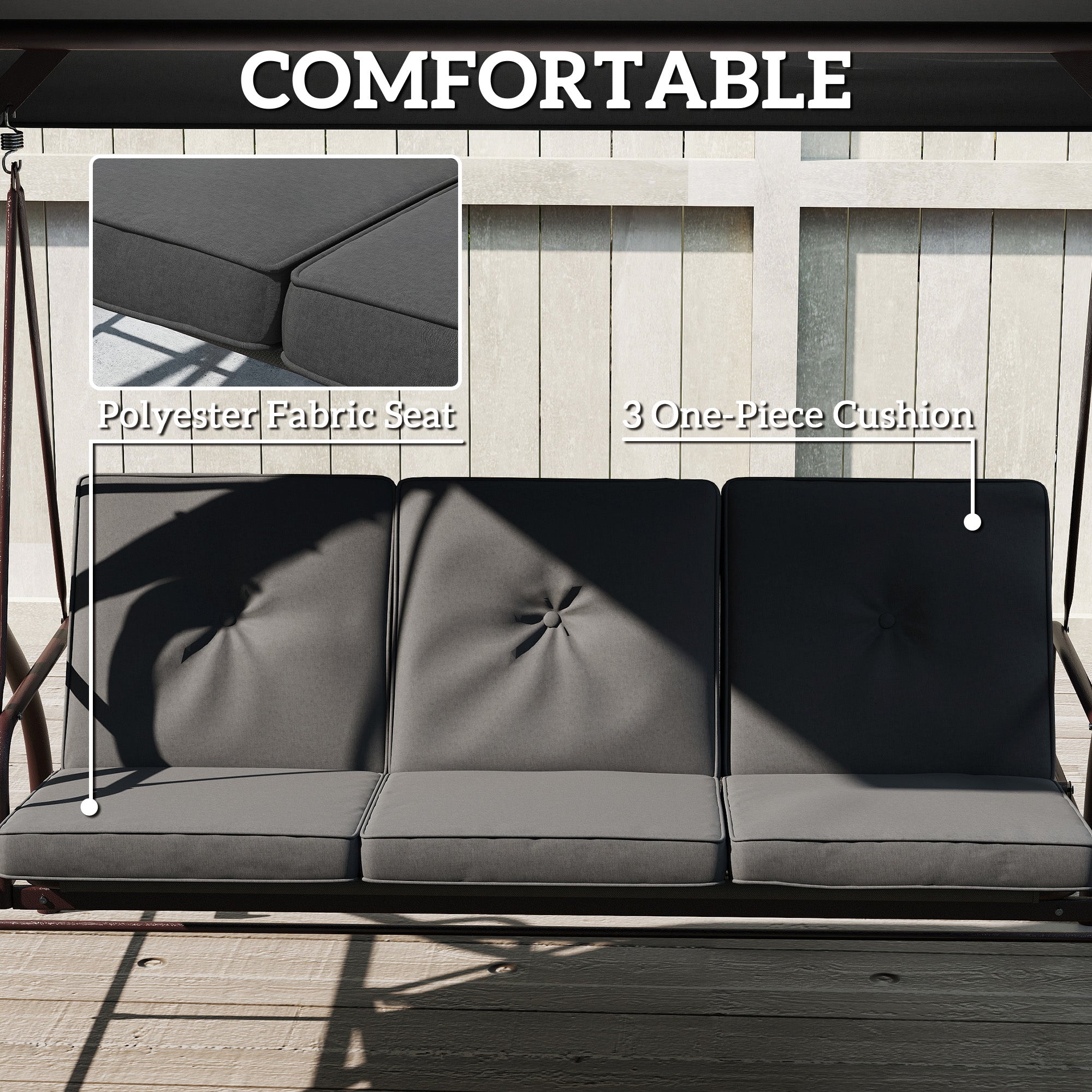 3-Seater Patio Swing Bed with Canopy - Dark Grey-DECOROLALA