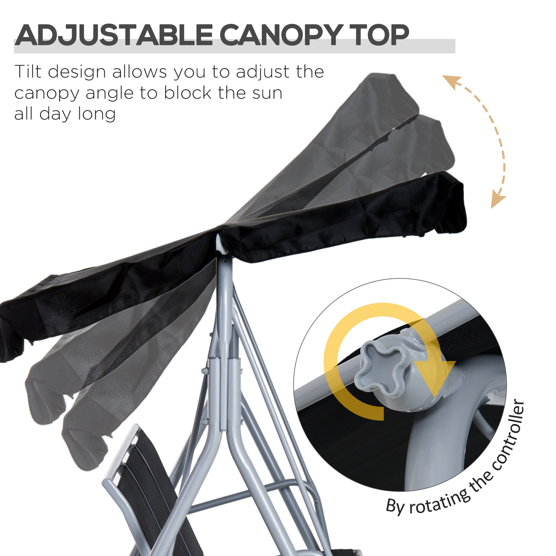 3-Seater Patio Swing with Canopy - Black-DECOROLALA