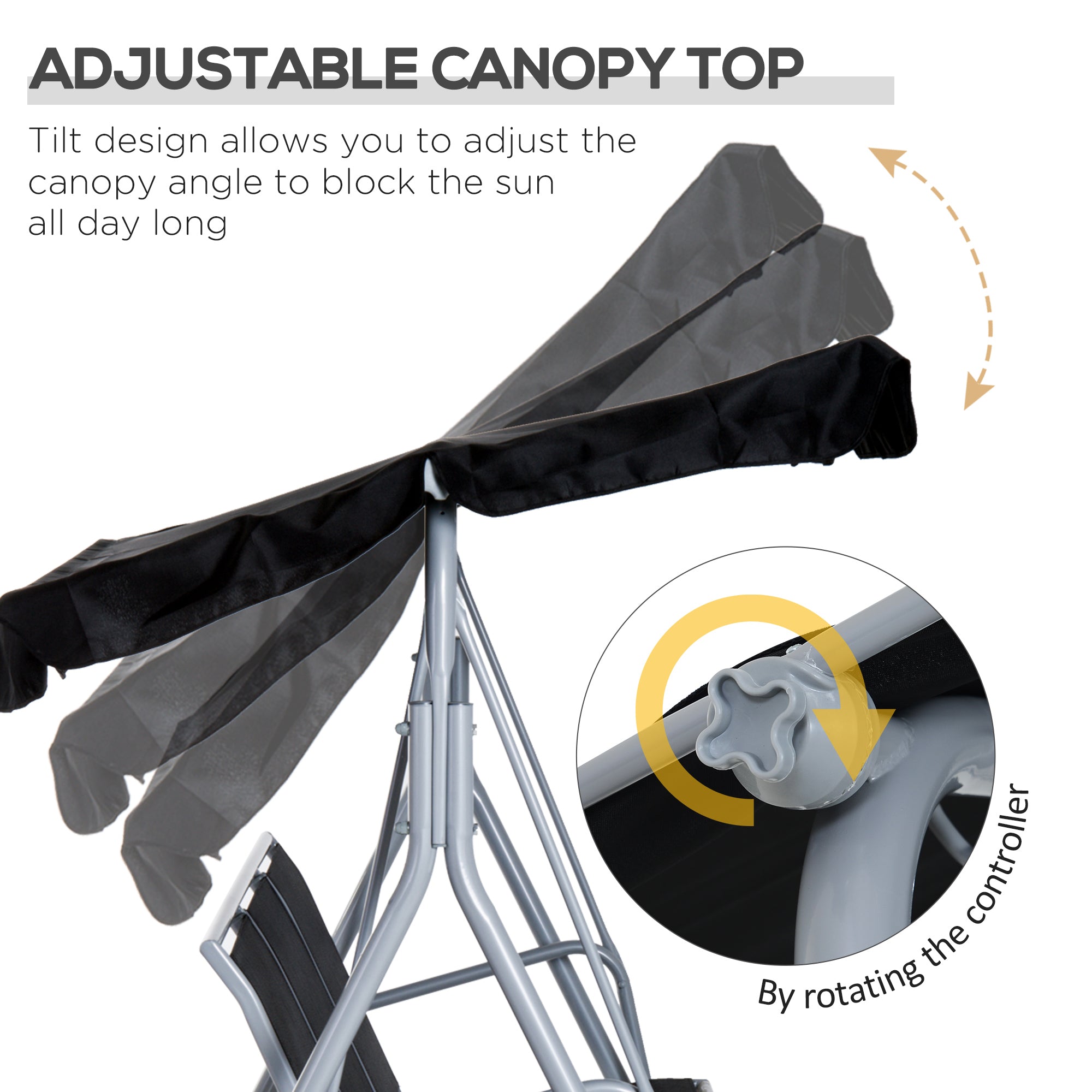 3-Seater Patio Swing with Canopy - Black-DECOROLALA
