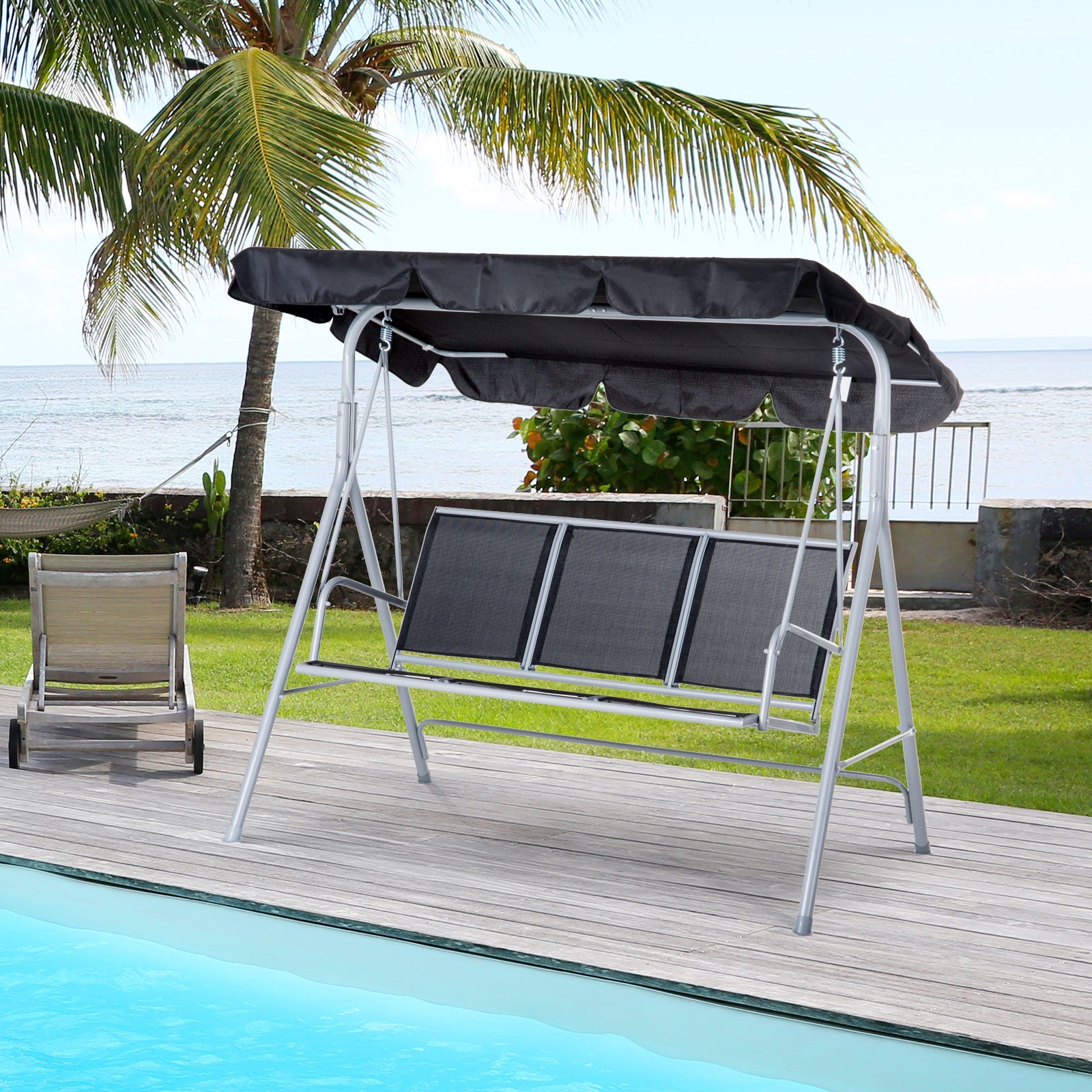 3-Seater Patio Swing with Canopy - Black-DECOROLALA