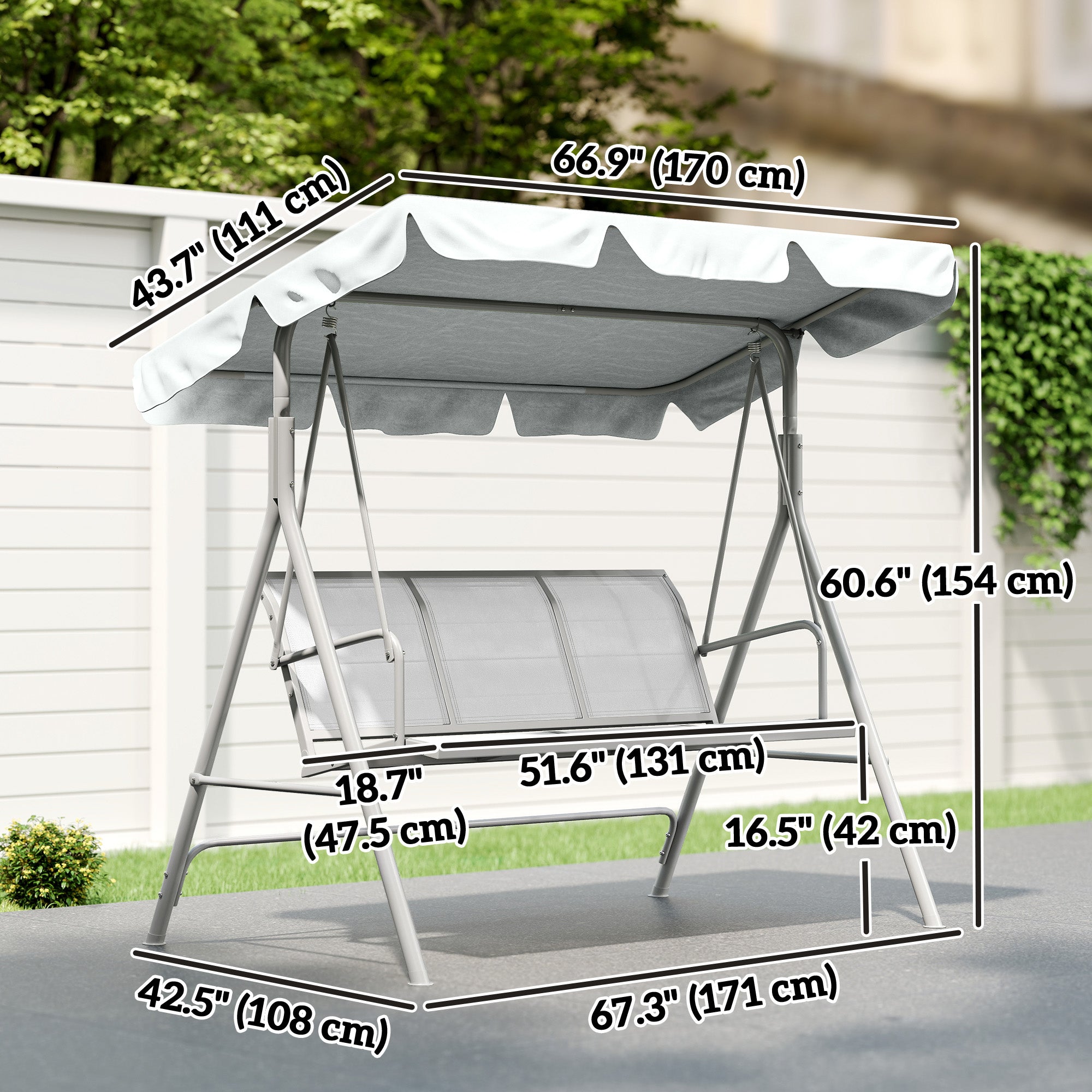 3-Seater Patio Swing with Canopy - Light Grey-DECOROLALA