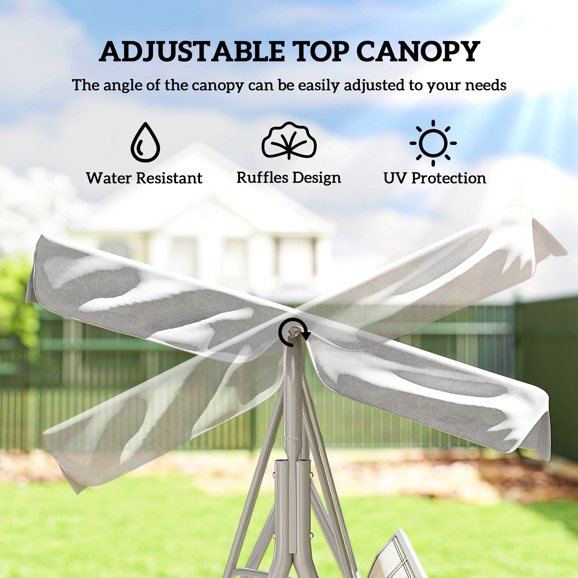 3-Seater Patio Swing with Canopy - Light Grey-DECOROLALA
