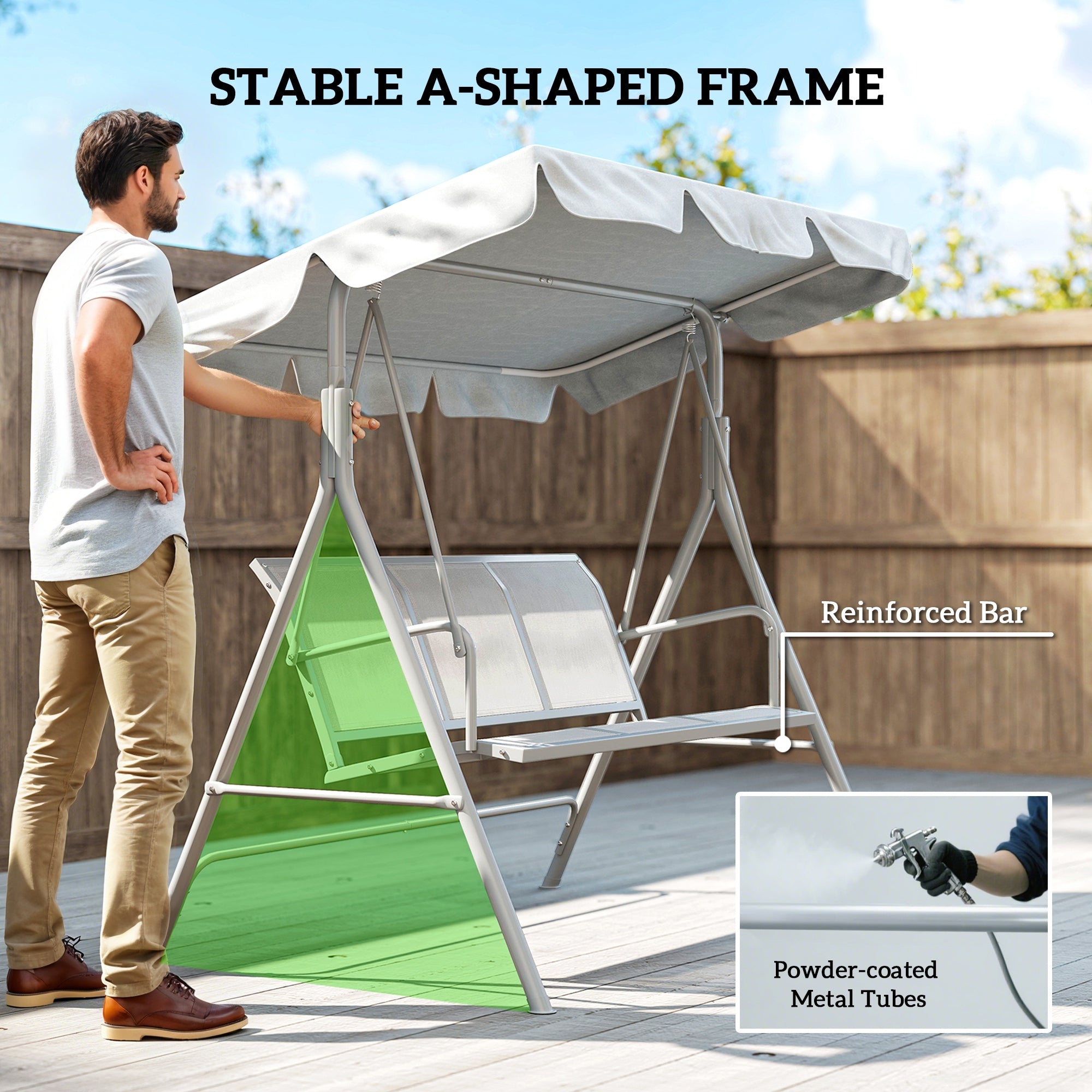 3-Seater Patio Swing with Canopy - Light Grey-DECOROLALA