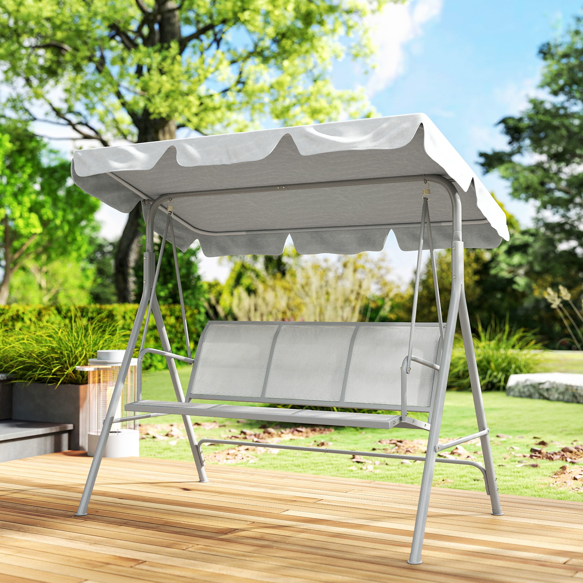 3-Seater Patio Swing with Canopy - Light Grey-DECOROLALA