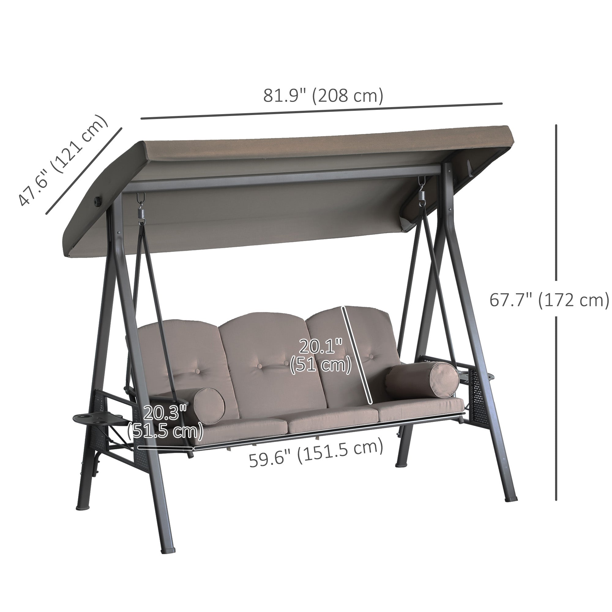 3 Seater Porch Swing Heavy Duty Brown Canopy-DECOROLALA