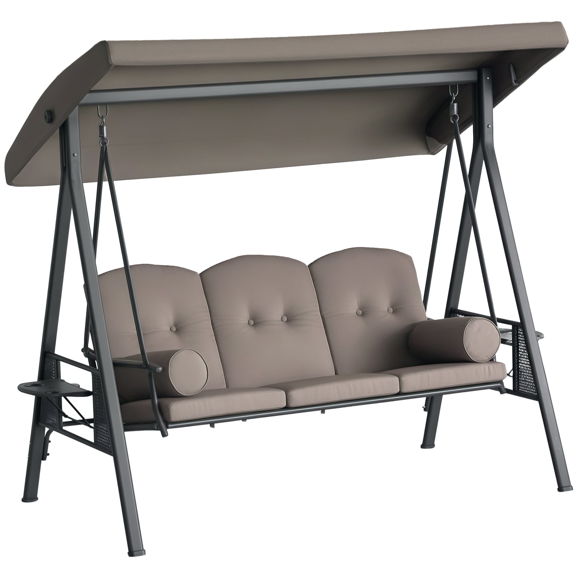3 Seater Porch Swing Heavy Duty Brown Canopy-DECOROLALA