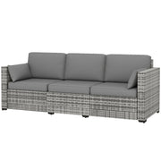 3-Seater Rattan Patio Sofa Grey with Cushions-Outdoor Furniture-DECOROLALA