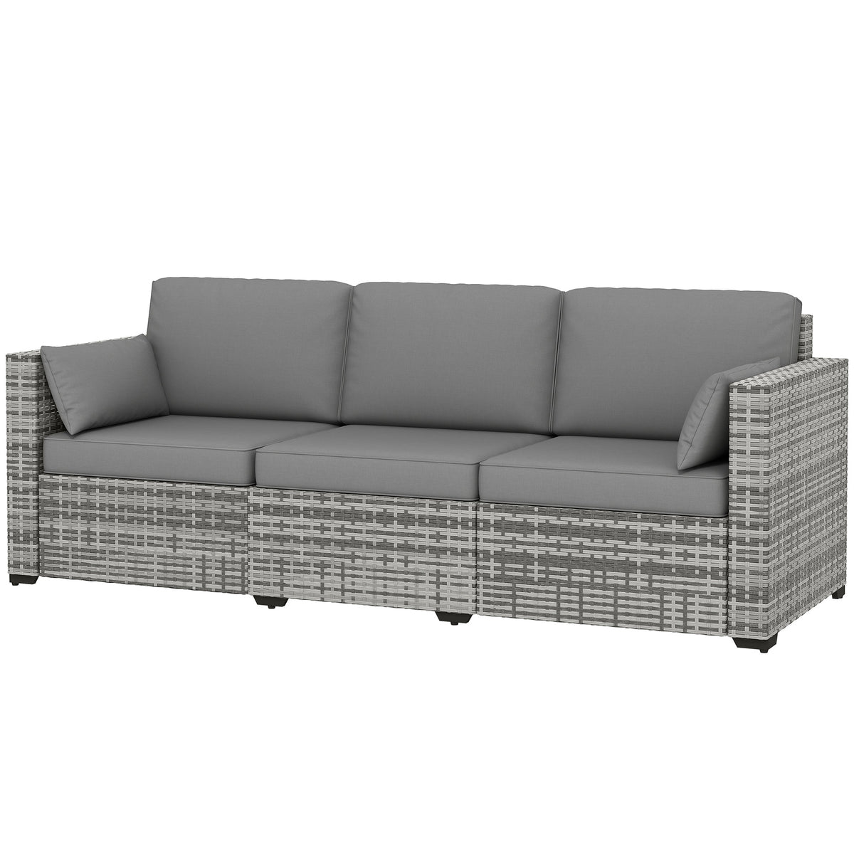 3-Seater Rattan Patio Sofa Grey with Cushions-Outdoor Furniture-DECOROLALA