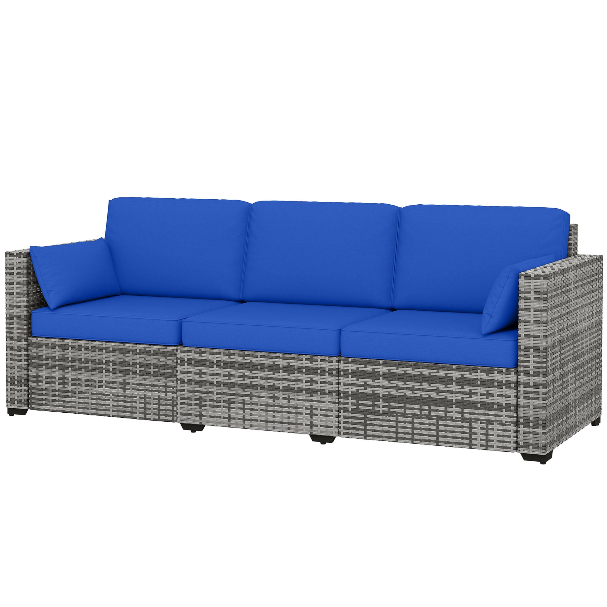 3-Seater Rattan Patio Sofa with Cushions Blue-DECOROLALA