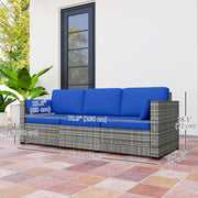 3-Seater Rattan Patio Sofa with Cushions Blue-DECOROLALA