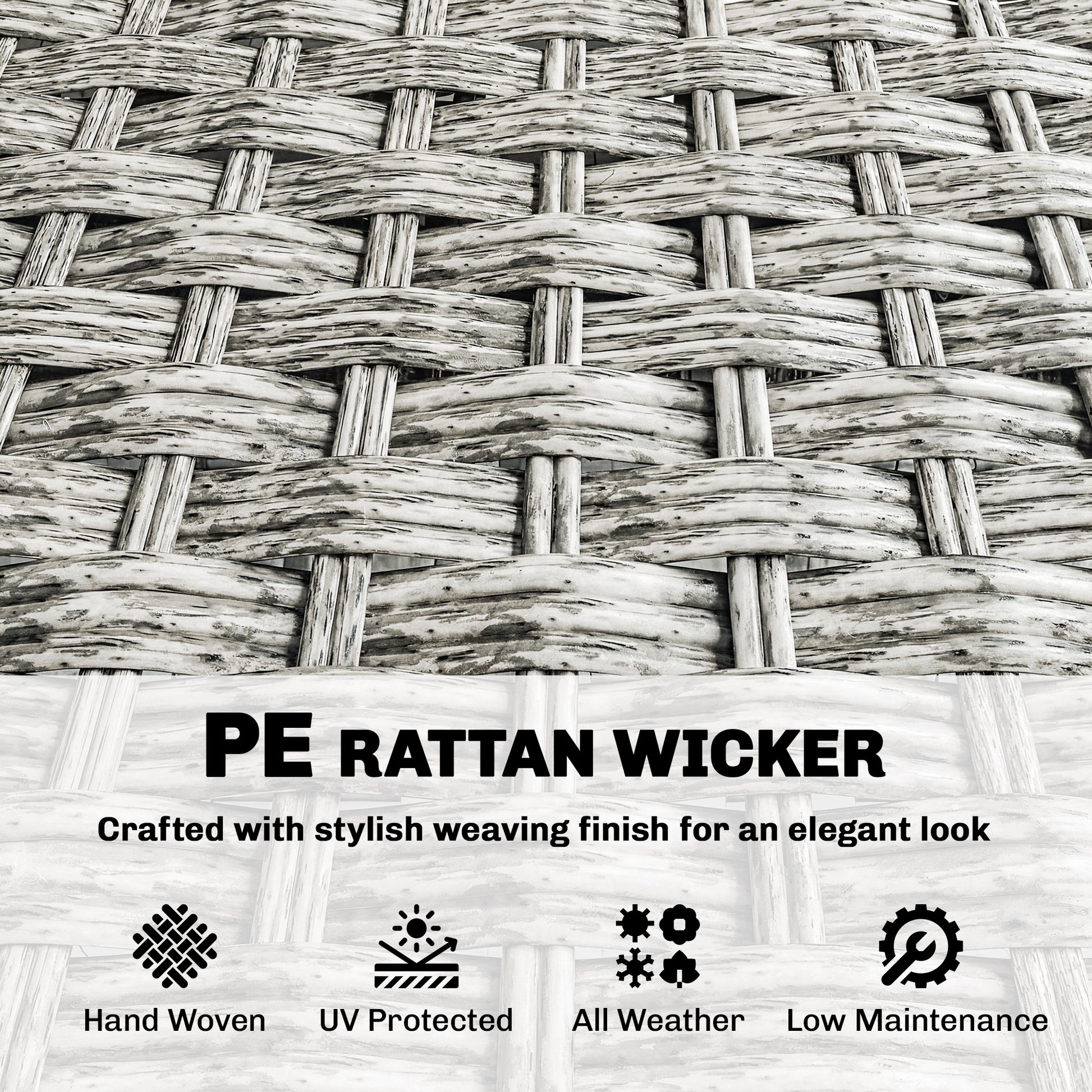3-Seater Rattan Wicker Outdoor Sofa - Grey Patio Couch-DECOROLALA